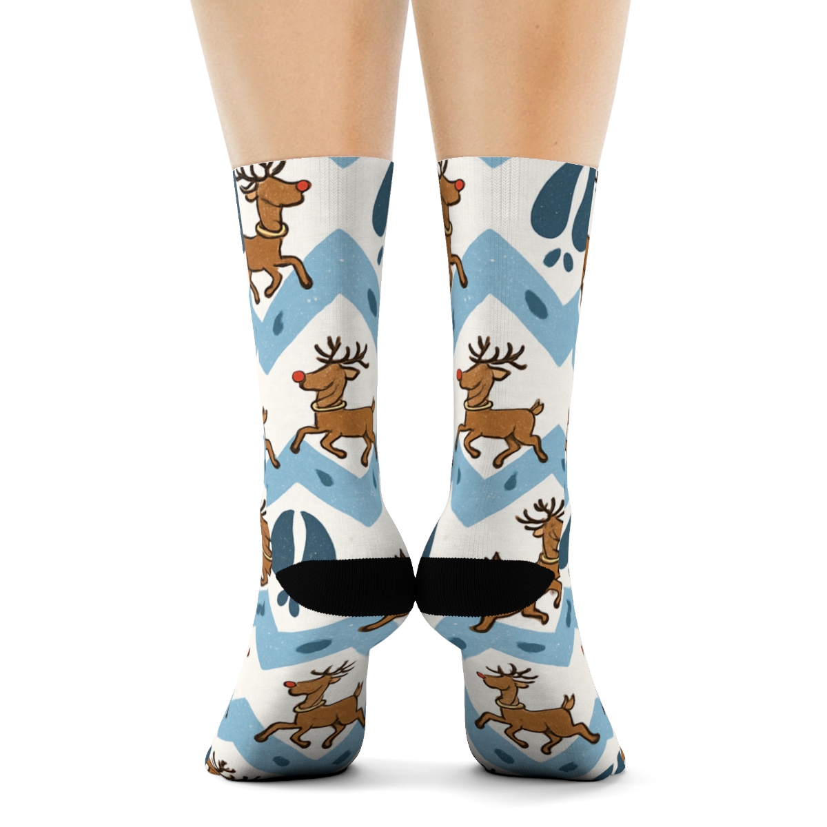 Hoofprint Chevron With Reindeer Parade custom crew socks