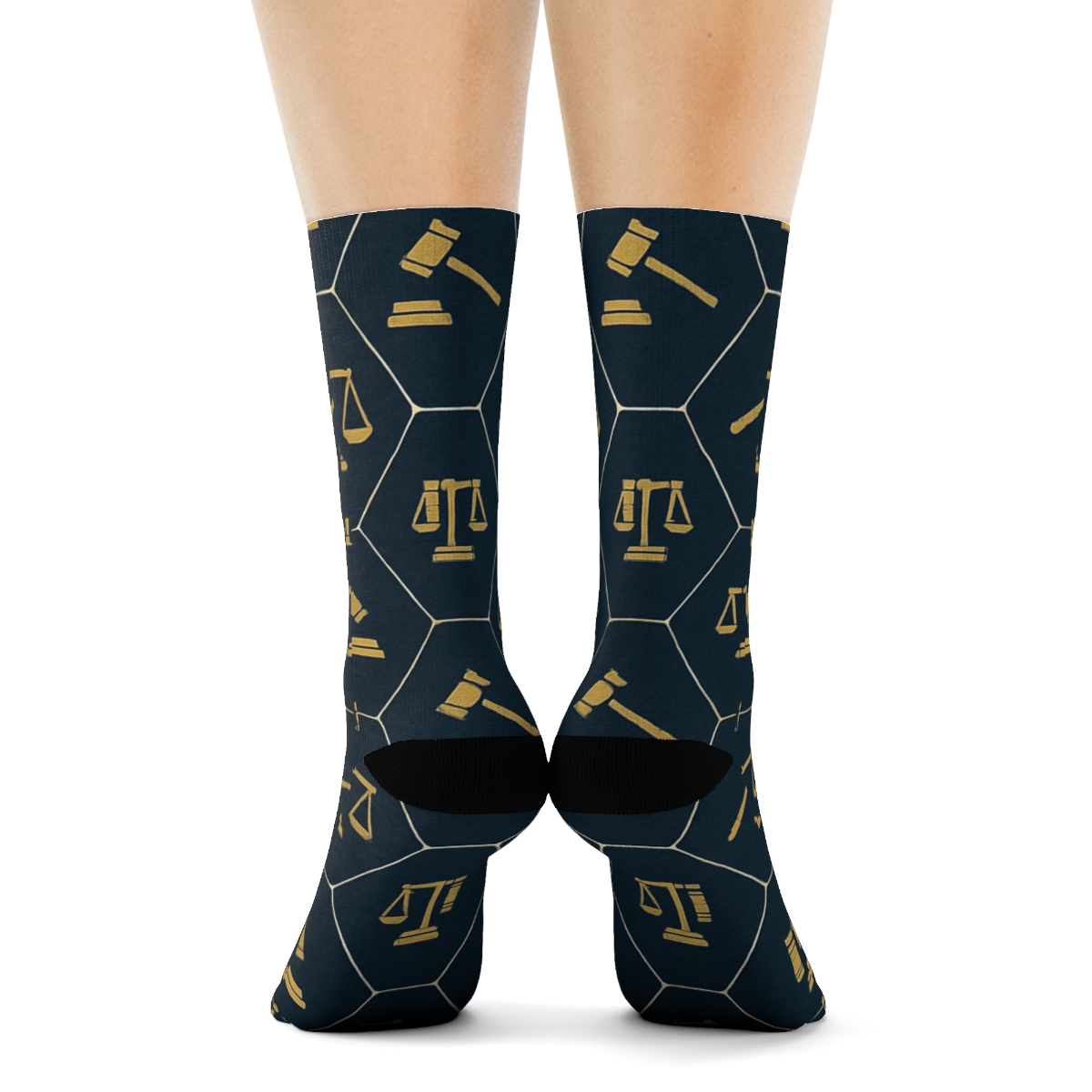 Lawyer Scales Lattice In Gold And Navy trendy patterned crew socks