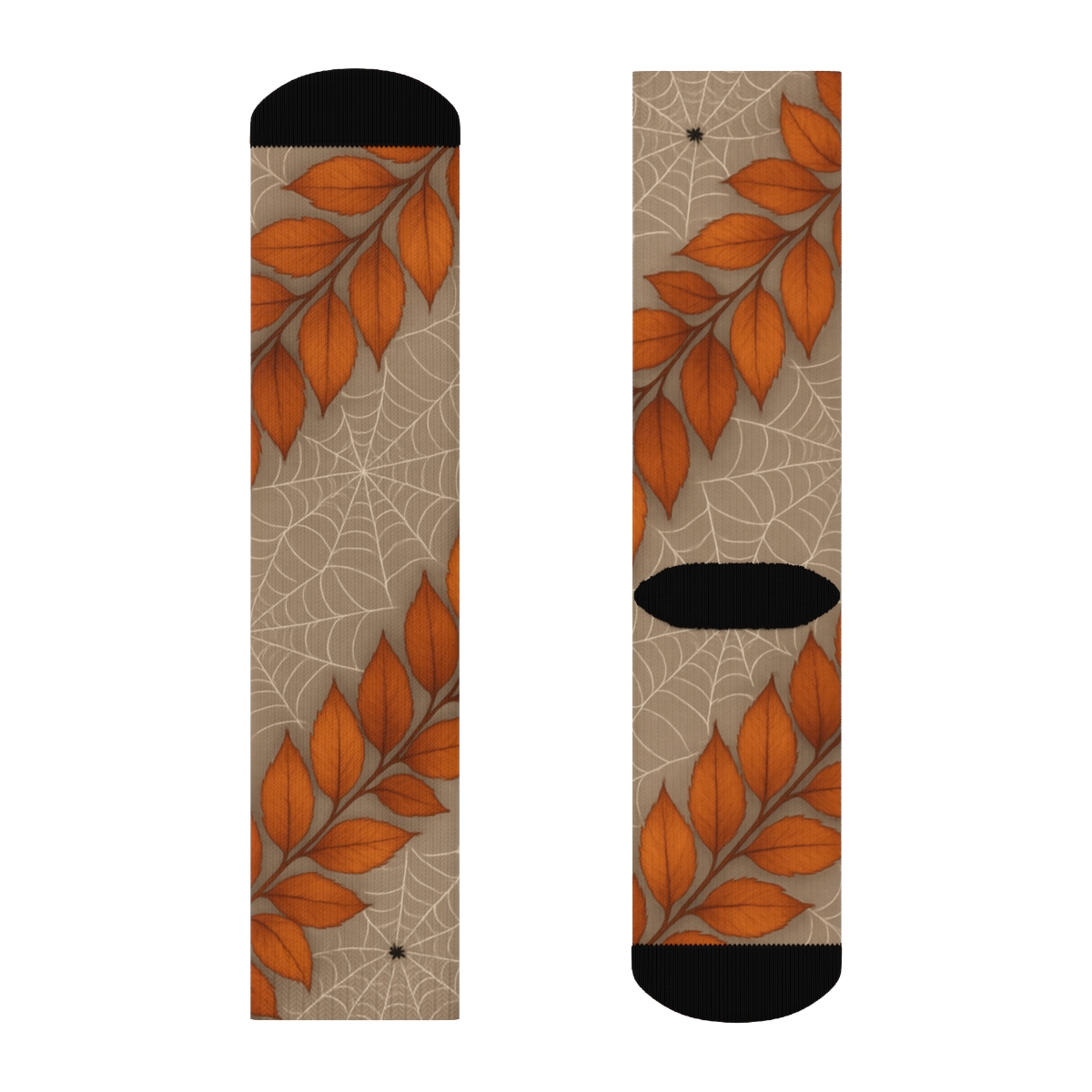 Autumn Leaf And Spider Web Diagonal Weave On Neutral Background custom crew socks