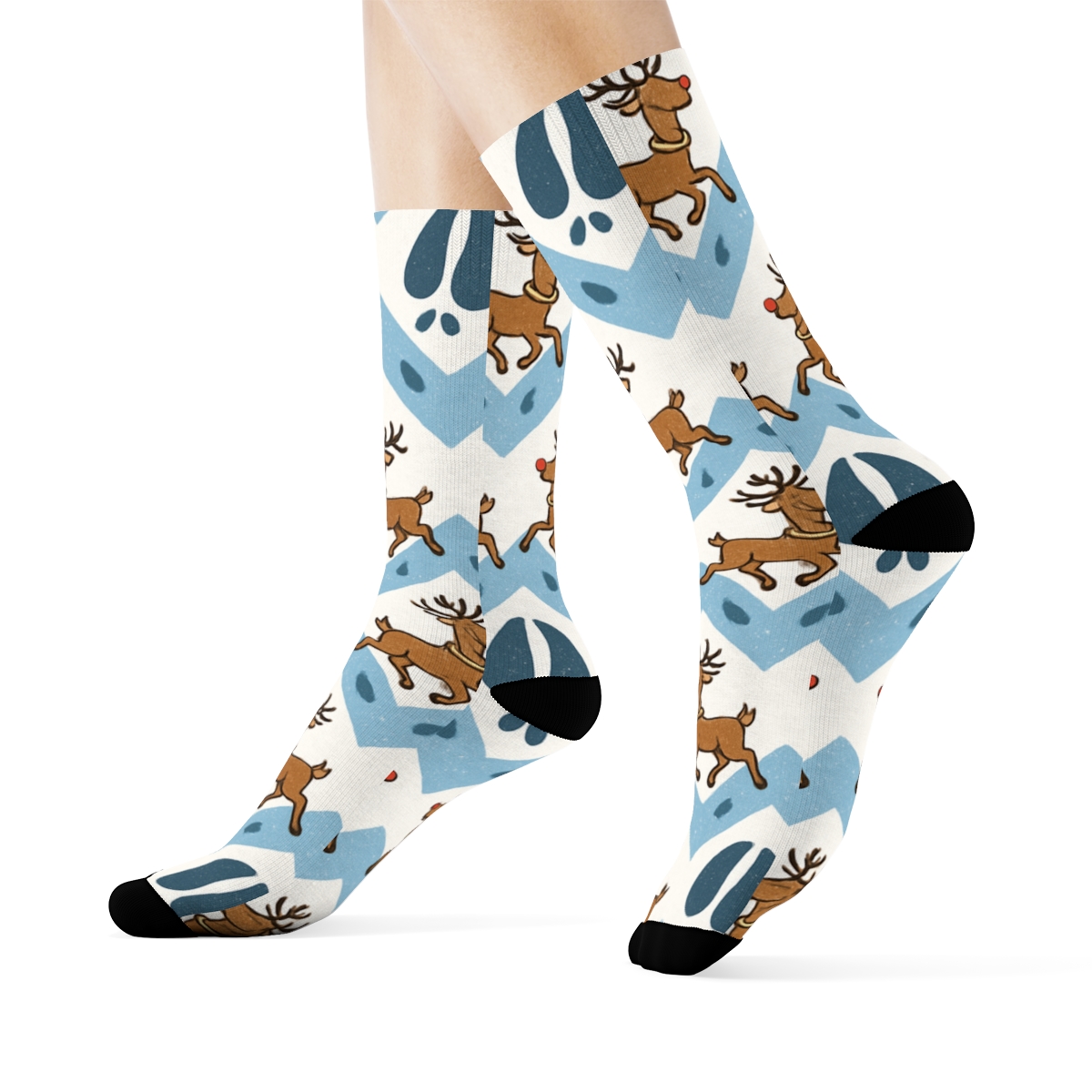 Hoofprint Chevron With Reindeer Parade custom crew socks