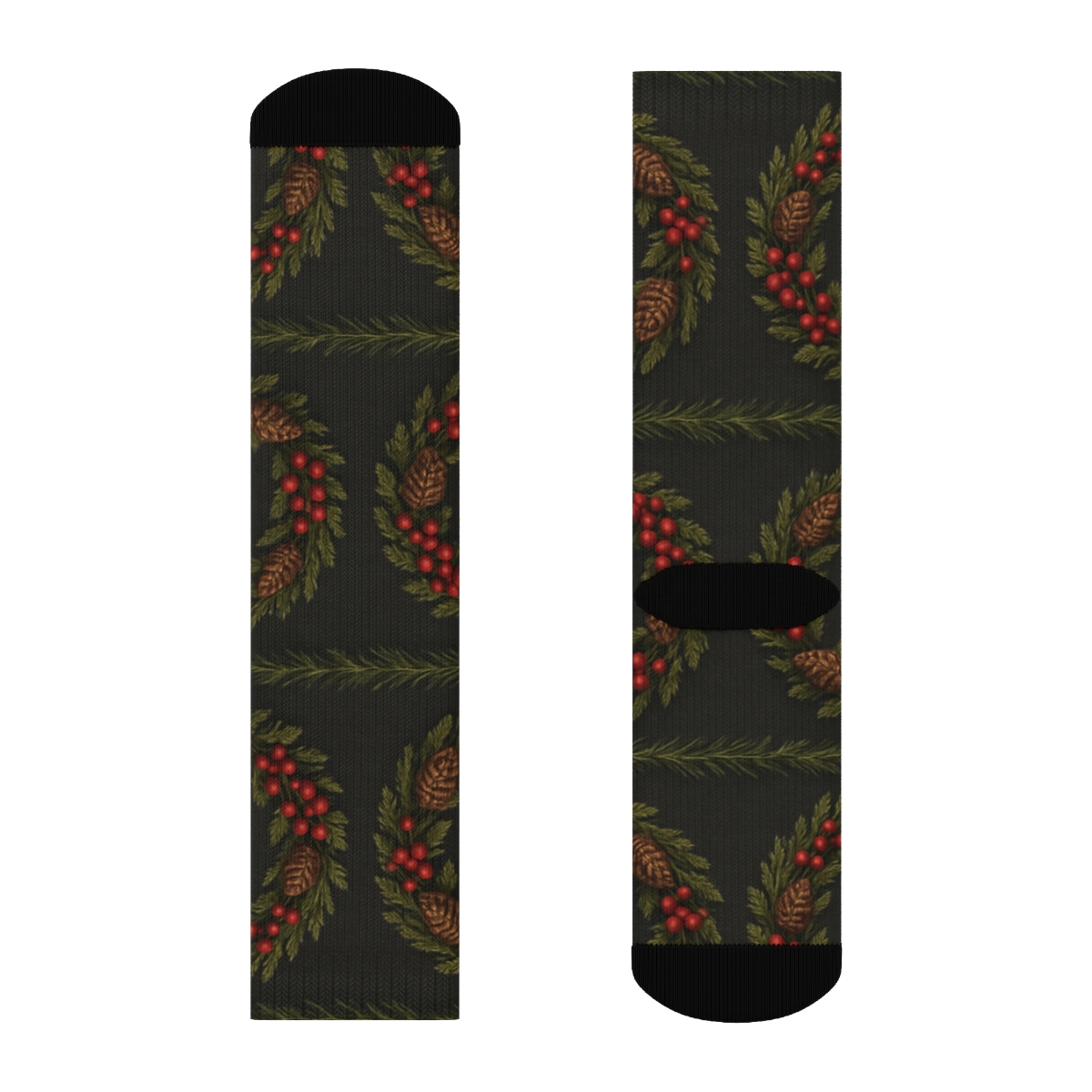 Holiday Wreaths Evergreen Branches Edition trendy patterned crew socks