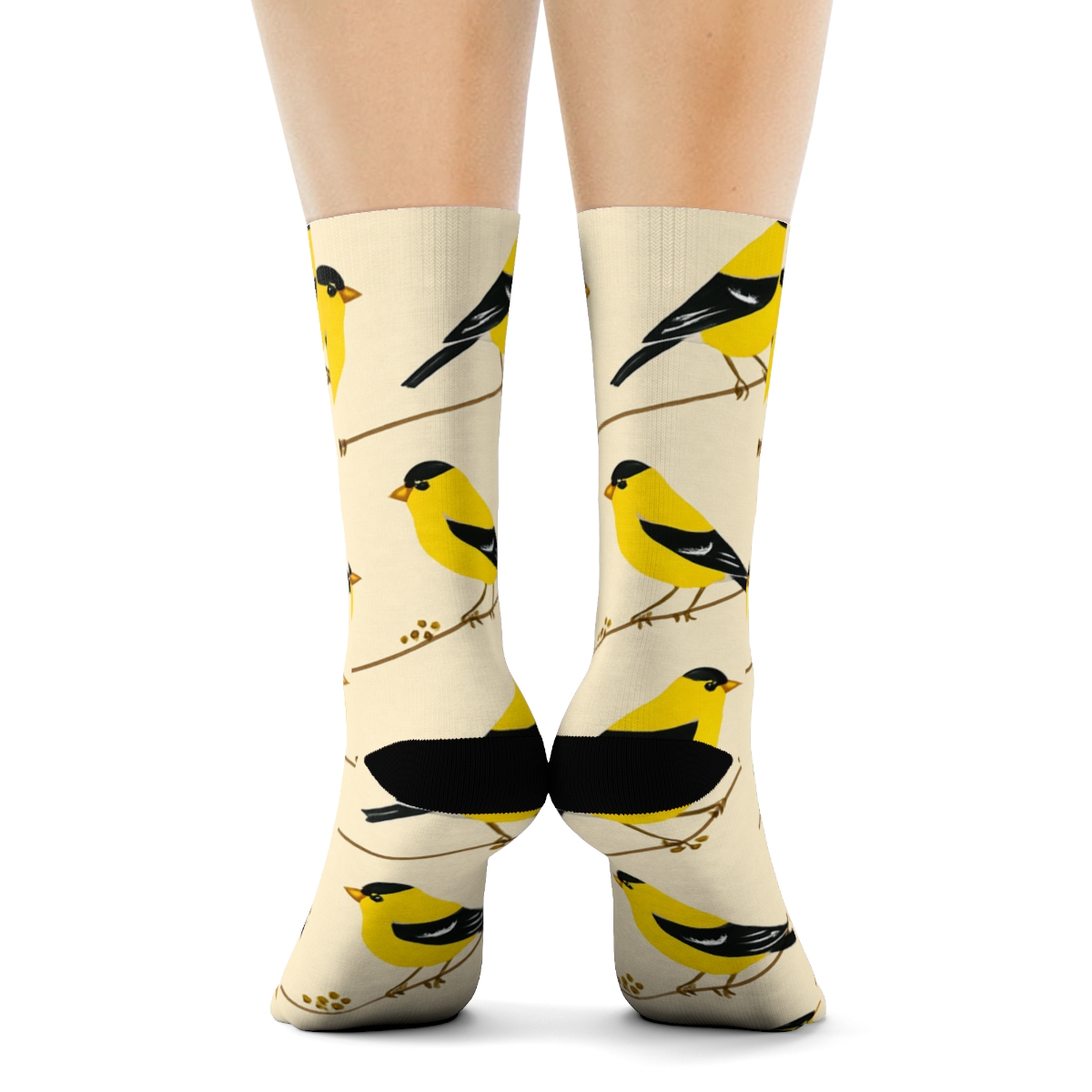 Goldfinch Seed Line Diagonal Stripes On Cream soft everyday crew socks