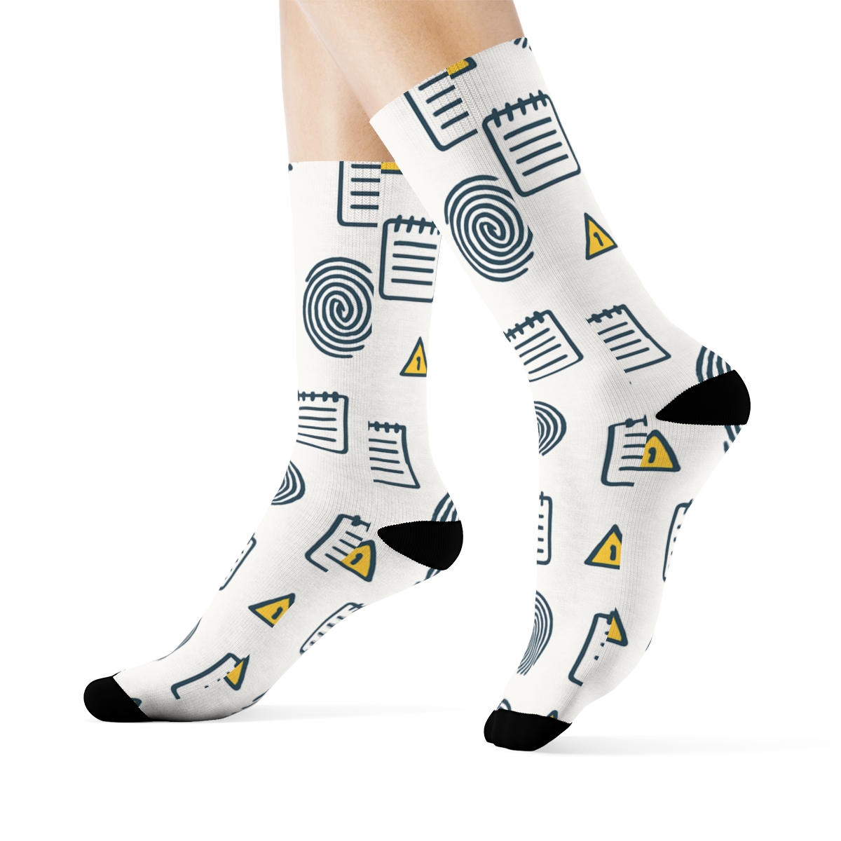 Fingerprint Lab Notes With Police Detective Accents designer printed crew socks