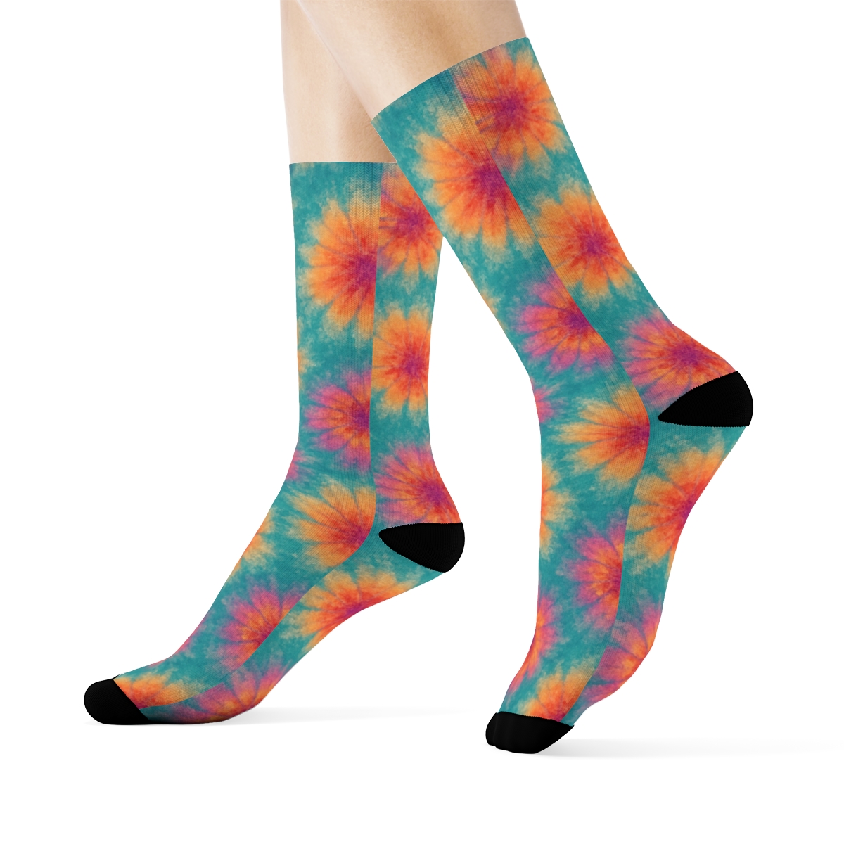 Ice Dye Starburst Scatter On Teal Field custom crew socks