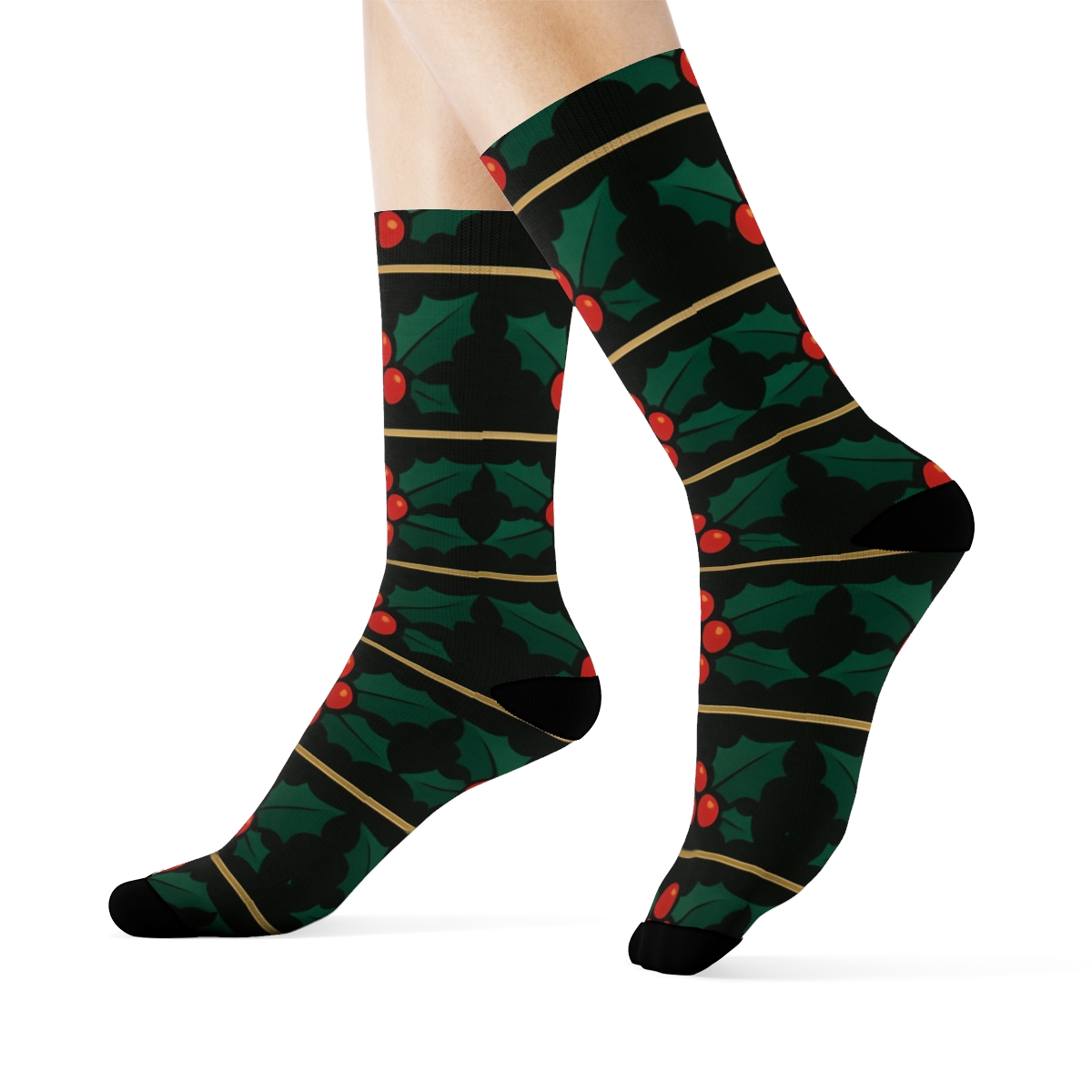 Christmas Holly Bands With Mirrored Symmetry comfortable cotton crew socks