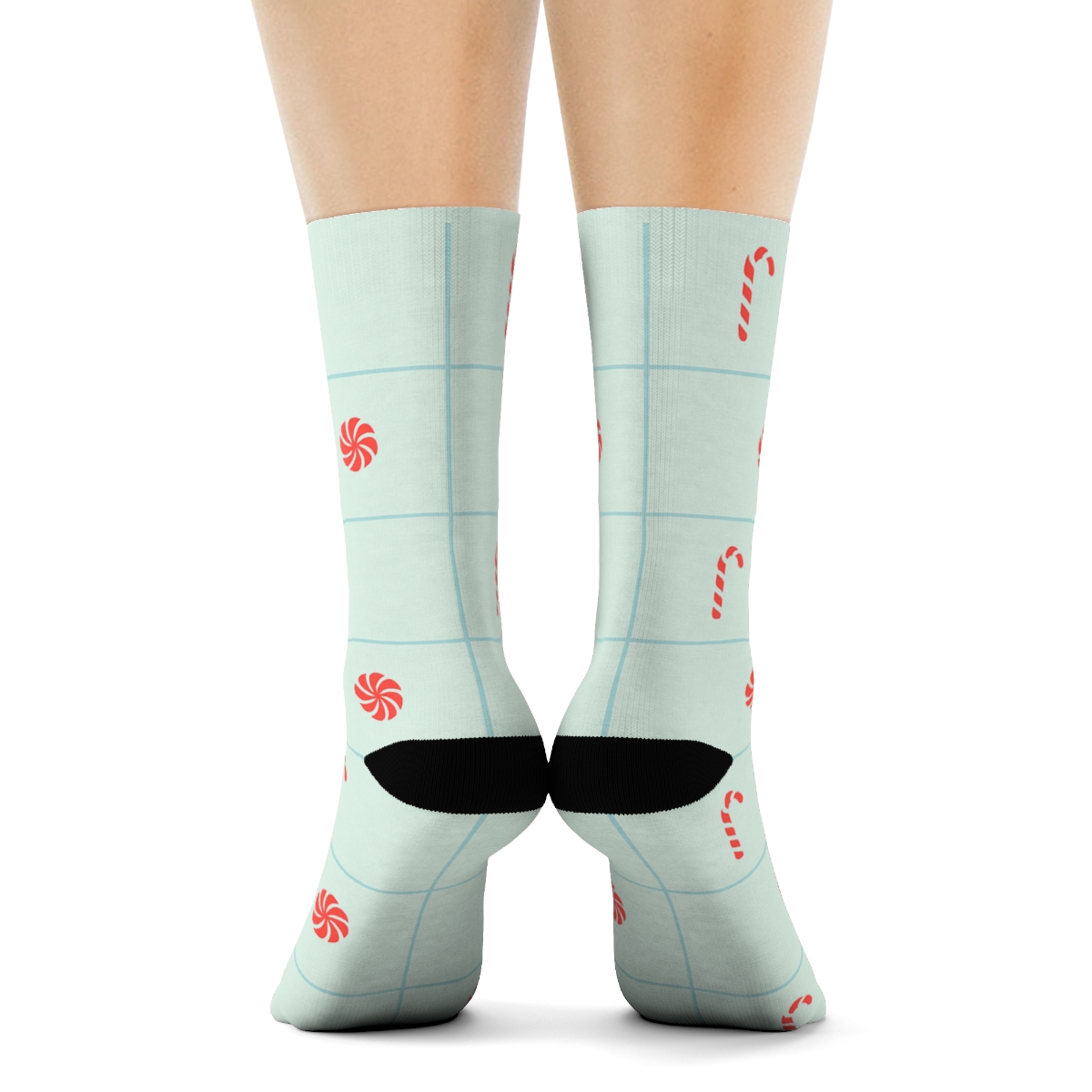 Icefield Grid With Candy Canes Silhouettes comfortable cotton crew socks