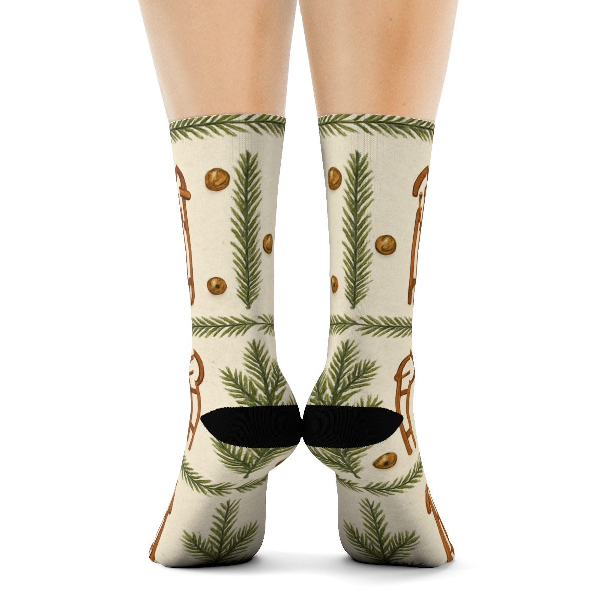 Vintage Wooden Sled Pattern With Sleigh trendy patterned crew socks