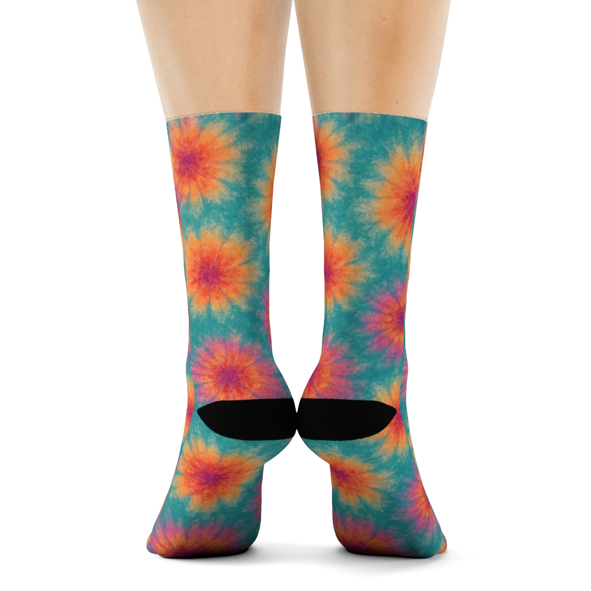 Ice Dye Starburst Scatter On Teal Field custom crew socks