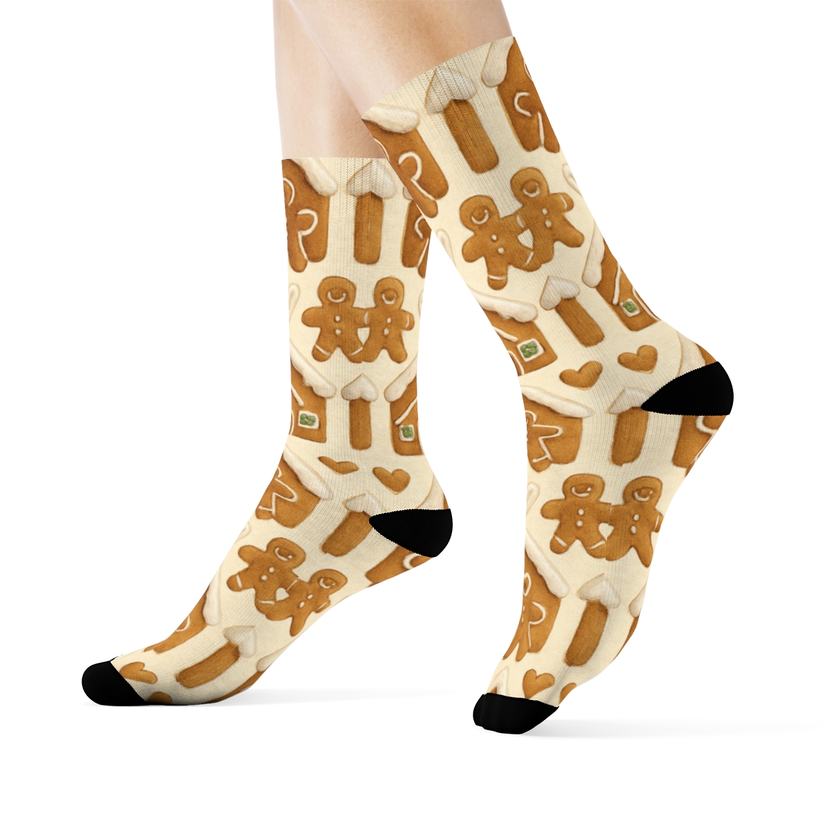 Gingerbread-Xmas Village Chevron Bands personalized crew socks