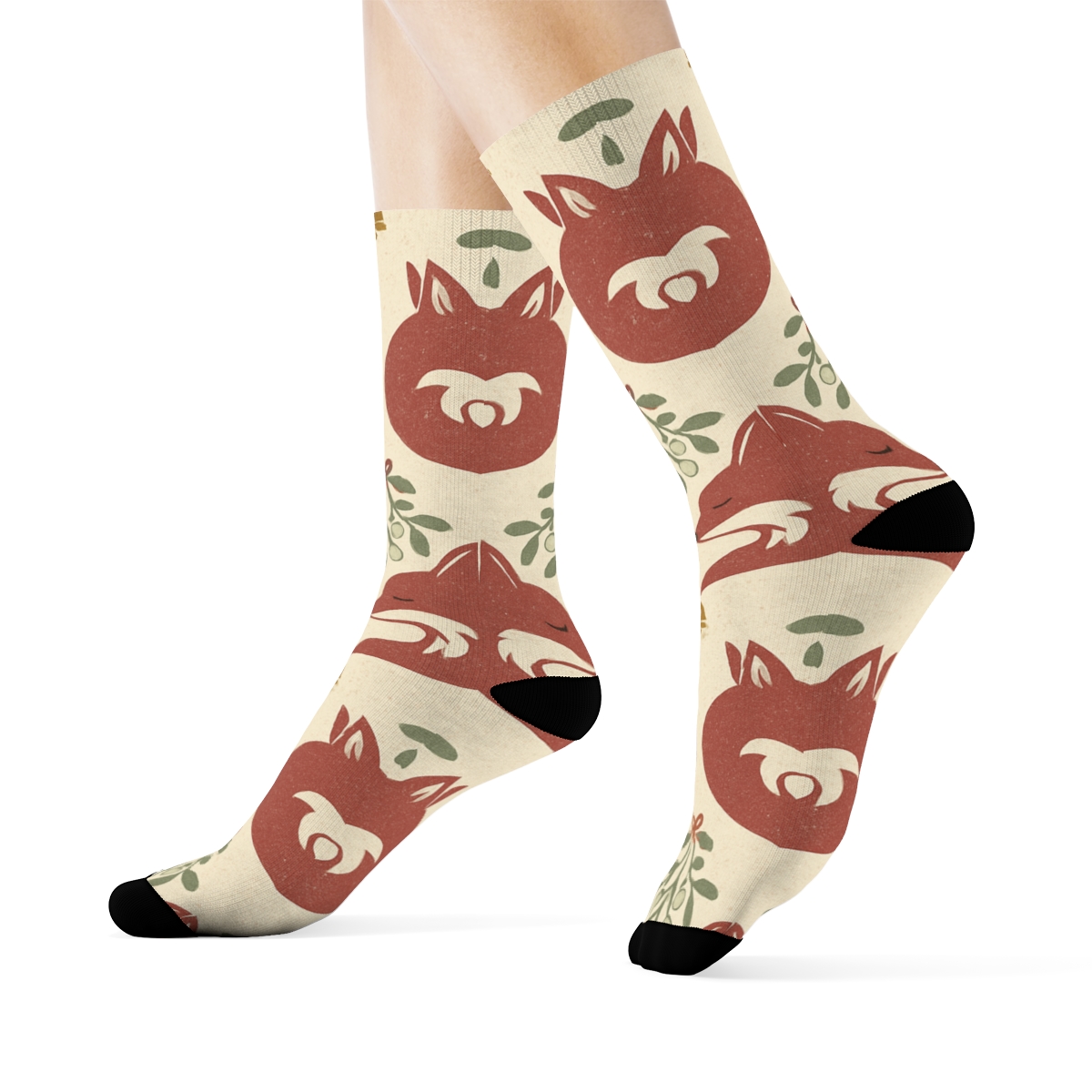 Mistletoe Mirror Foxes On Ivory premium sports crew socks