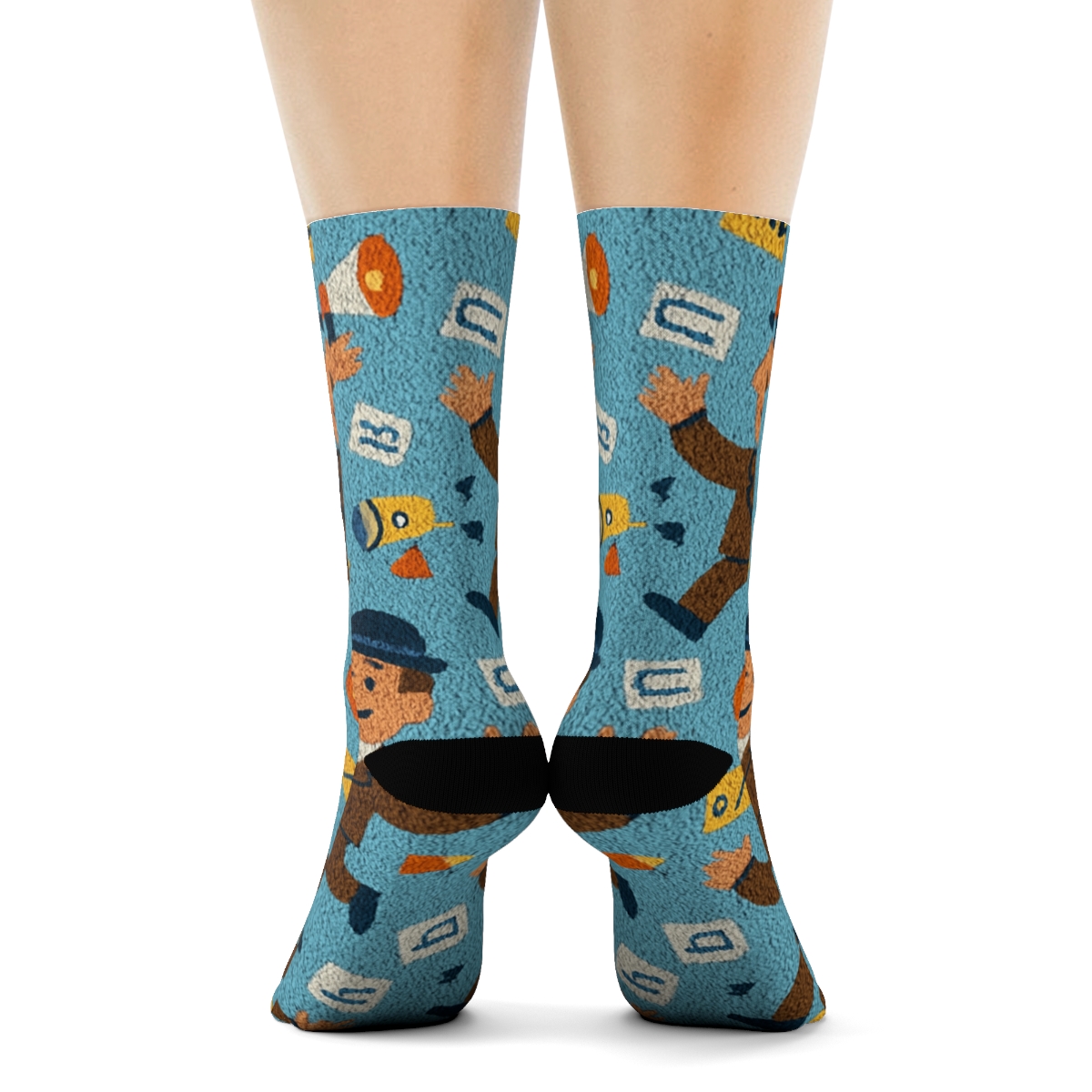 Salesperson Juggling Products Knit Pattern Illusion stylish athletic crew socks