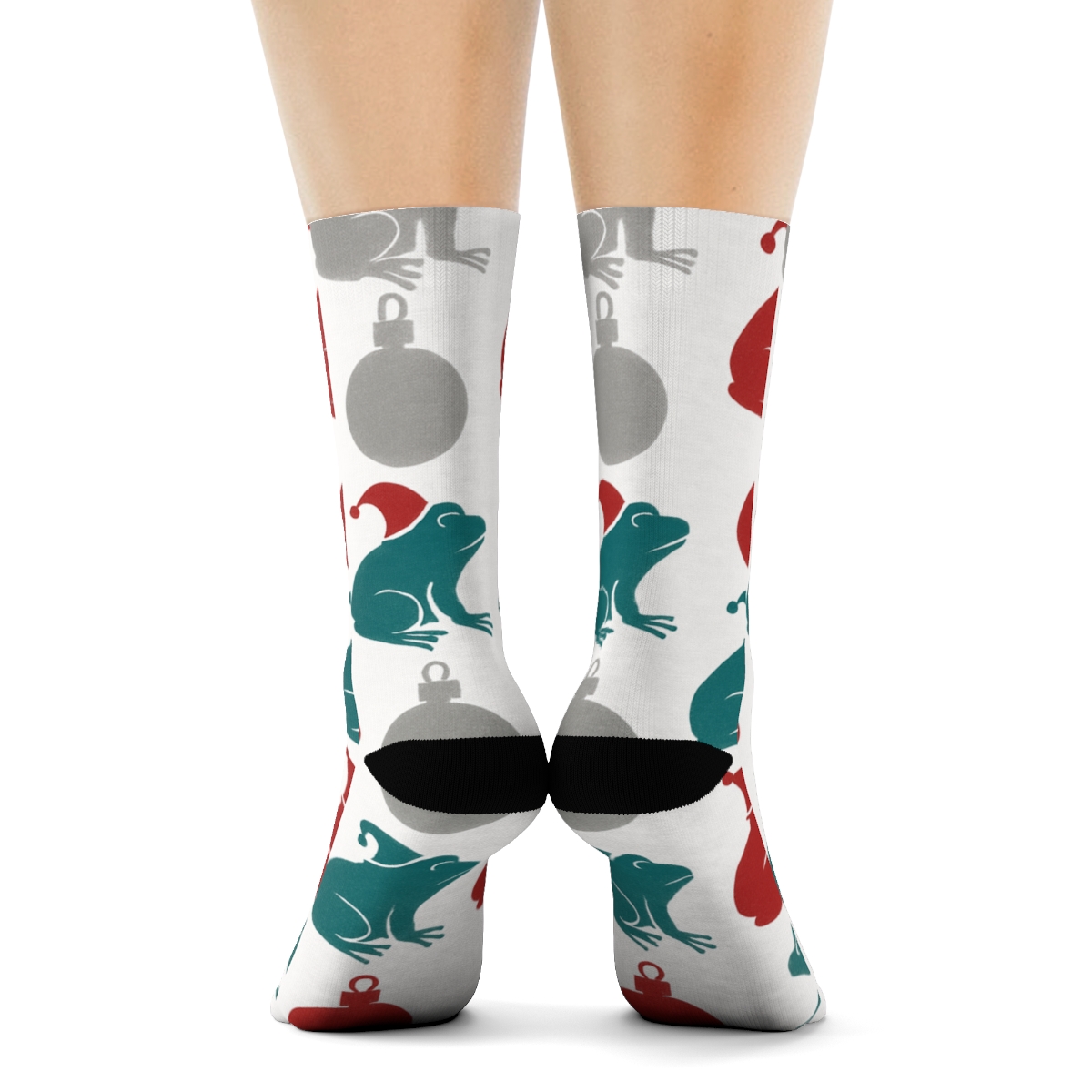 Frosted Frog Ornament Lattice designer printed crew socks