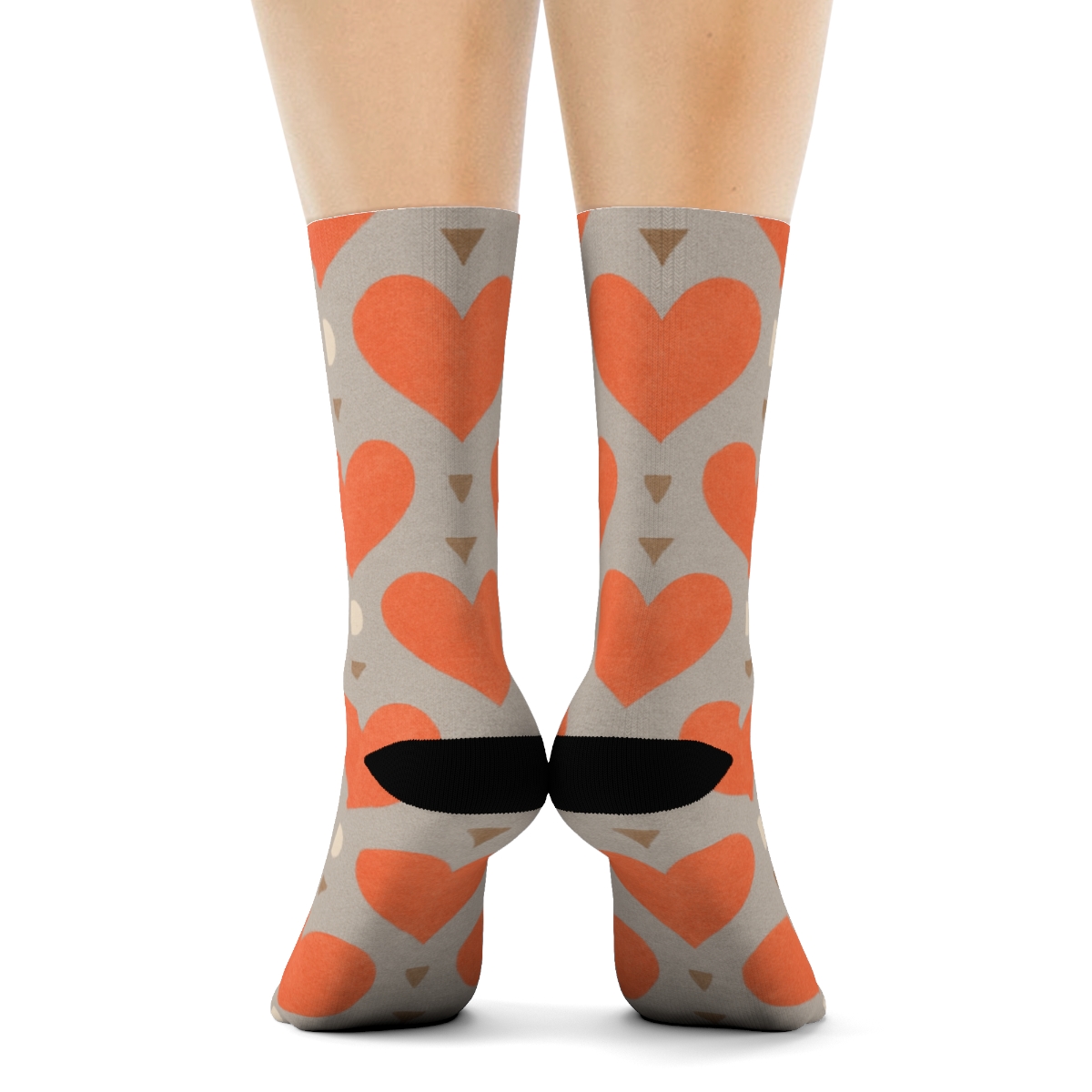 Robin Breast Chevron Hearts On Soft Gray designer printed crew socks