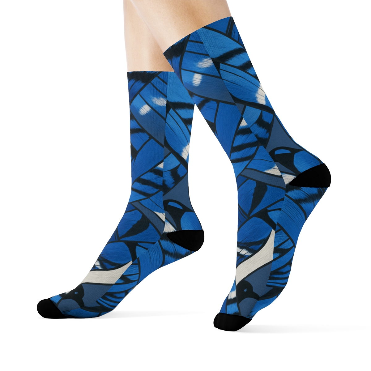 Blue Jay Feather Mosaic On Slate Background custom crew socks