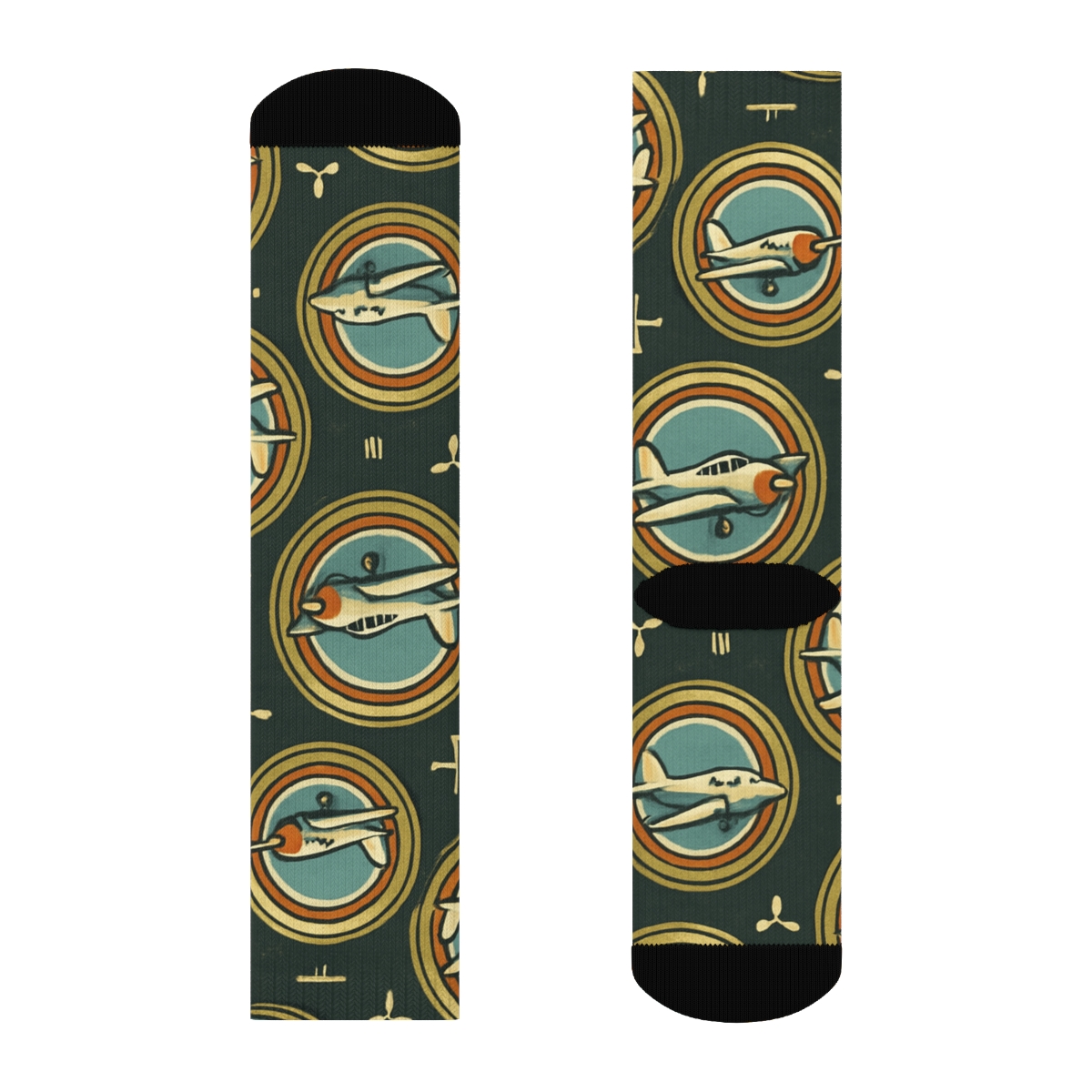 Vintage Poster Airplane Medallion Tiles comfortable cotton crew socks