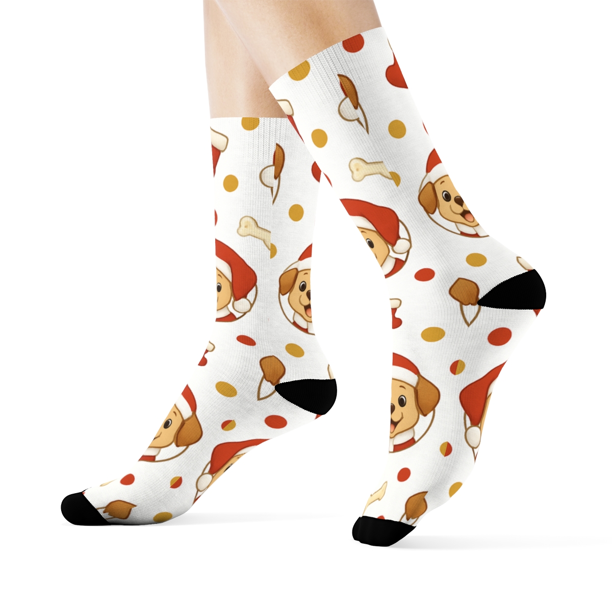 Santa Puppy Polka Band designer printed crew socks