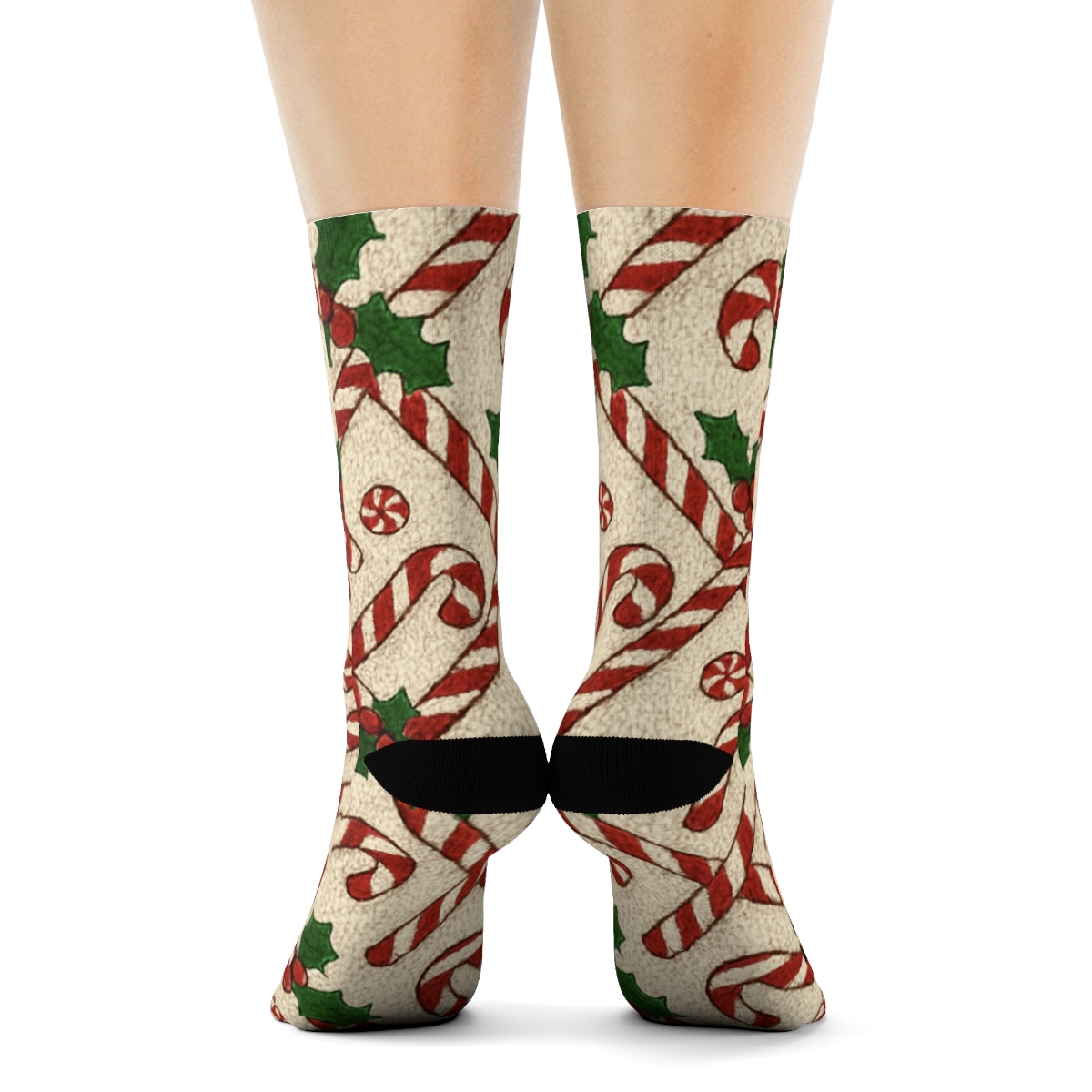 Candy Cane Lattice In Holiday Knit Illusion trendy patterned crew socks