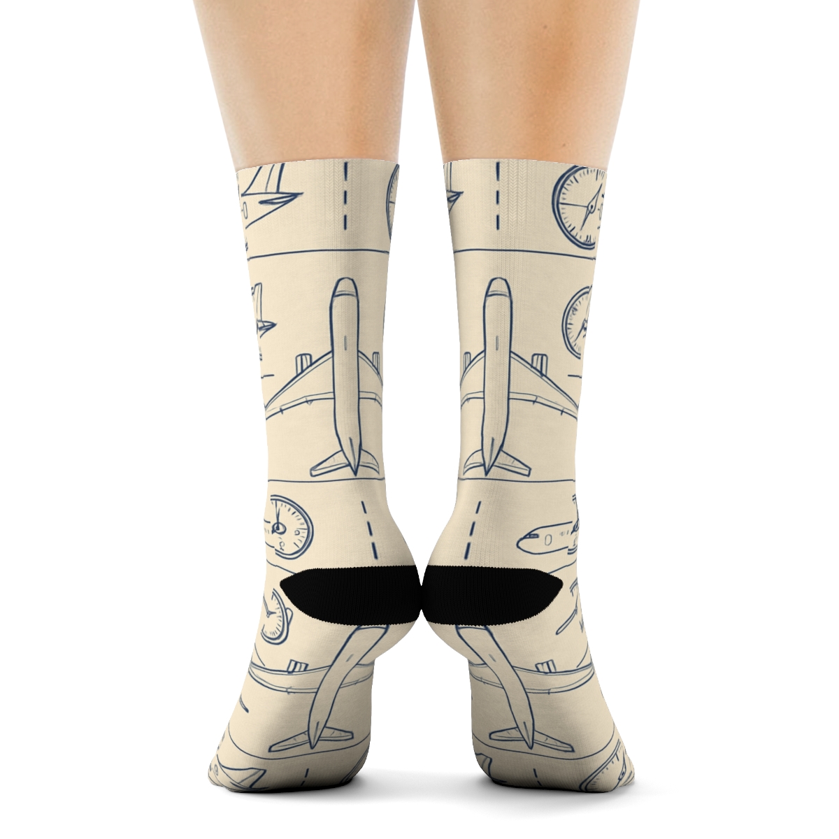 Airplane Blueprint Rhythm Stripes custom crew socks