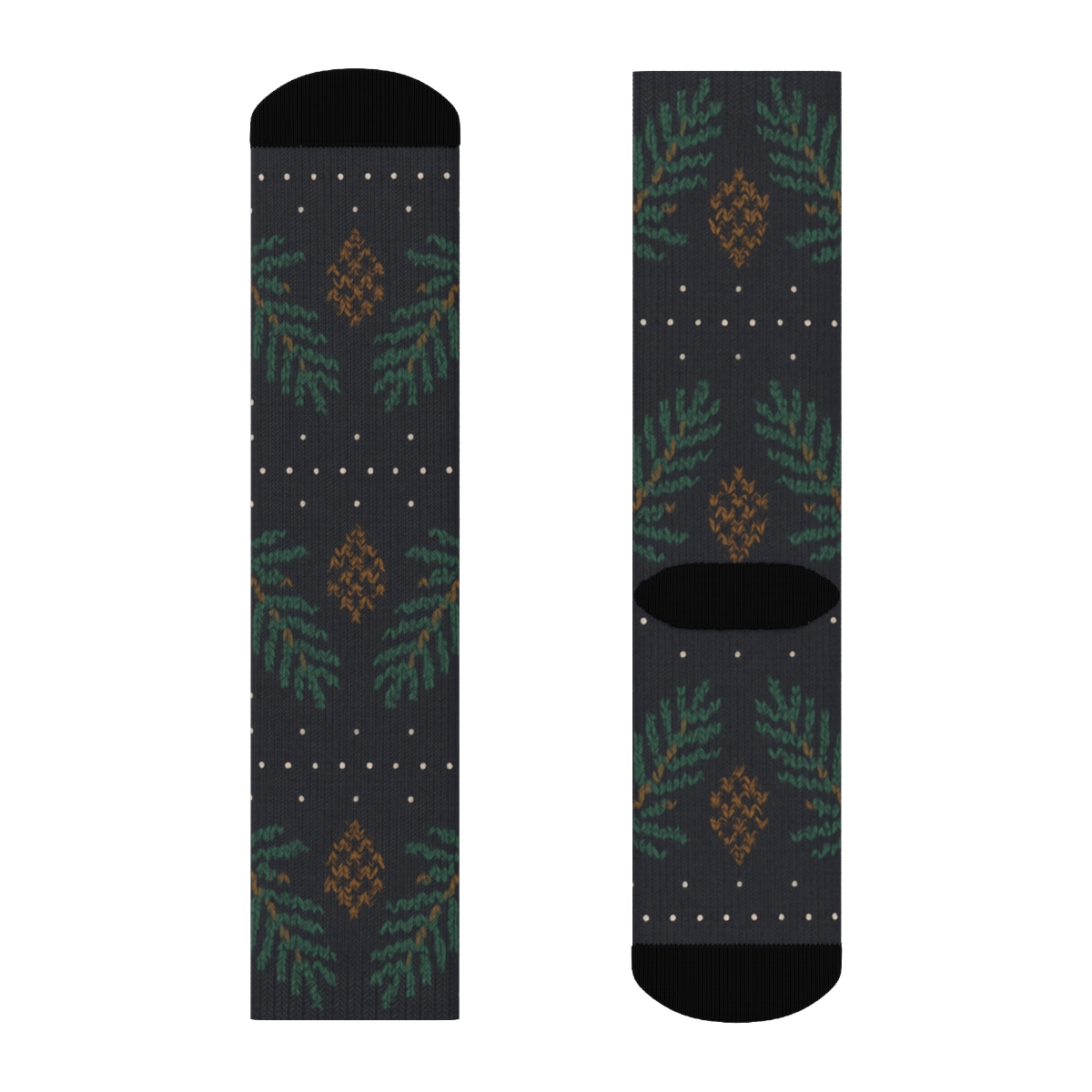 Fair Isle Evergreen Branches Knit Illusion Bands premium sports crew socks