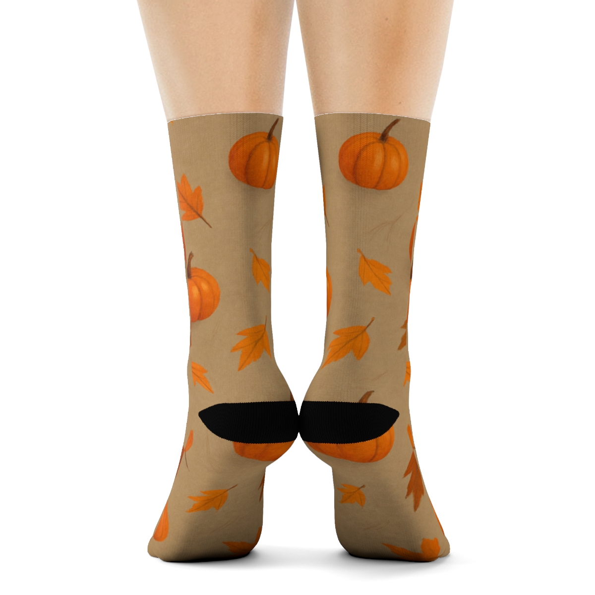 Falling Autumn Pumpkin Leaf Scatter On Proper Background comfortable cotton crew socks