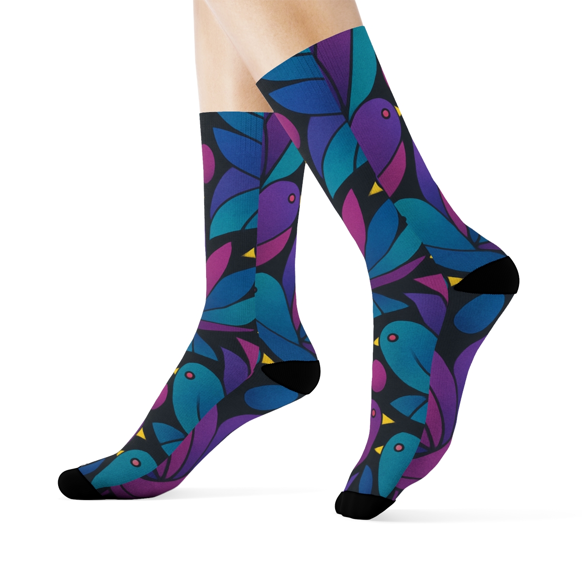 Fantasy Aurora Wing Mosaic On Charcoal comfortable cotton crew socks