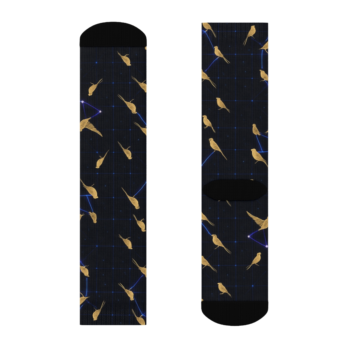 Fantasy Sky Finch Constellation Grid On Ink Black personalized crew socks