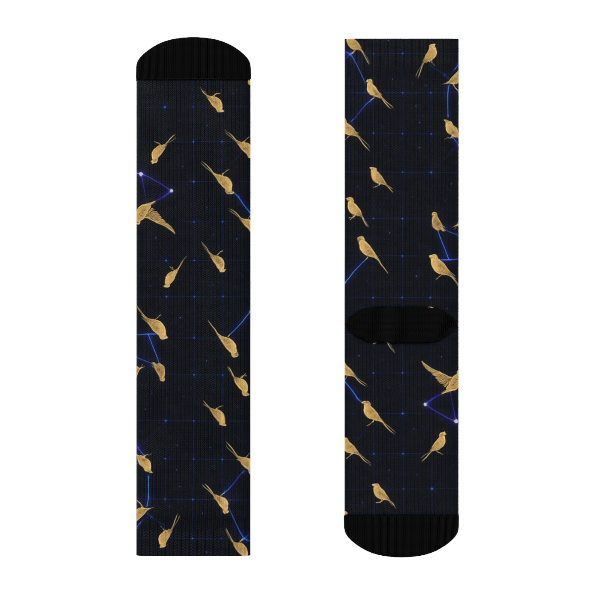 Fantasy Sky Finch Constellation Grid On Ink Black personalized crew socks