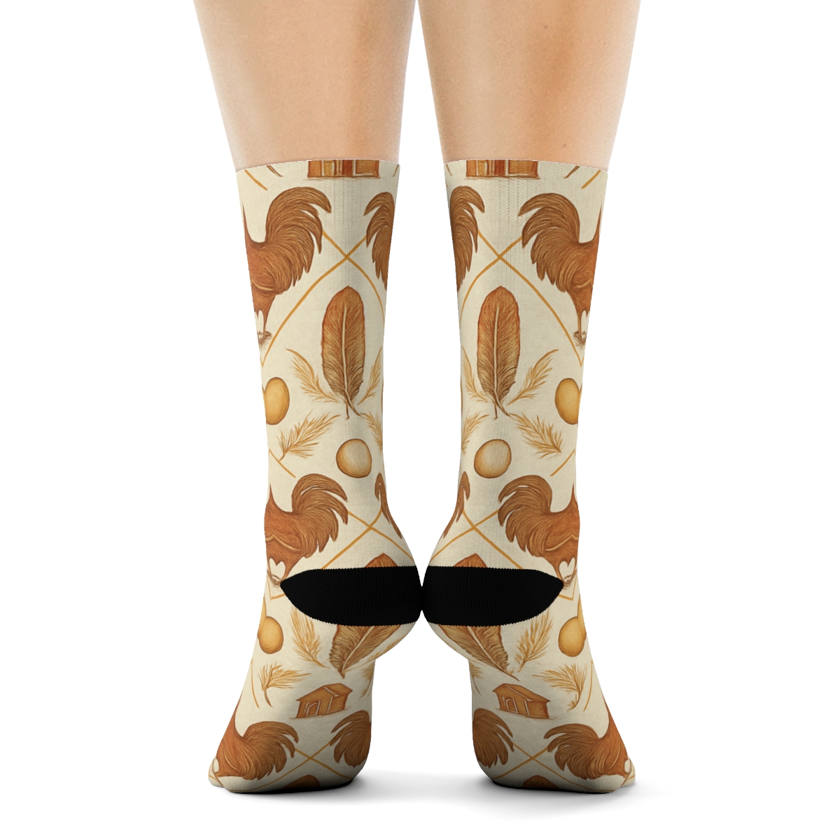 Rooster Parade With Chicken Feather Medallions premium sports crew socks