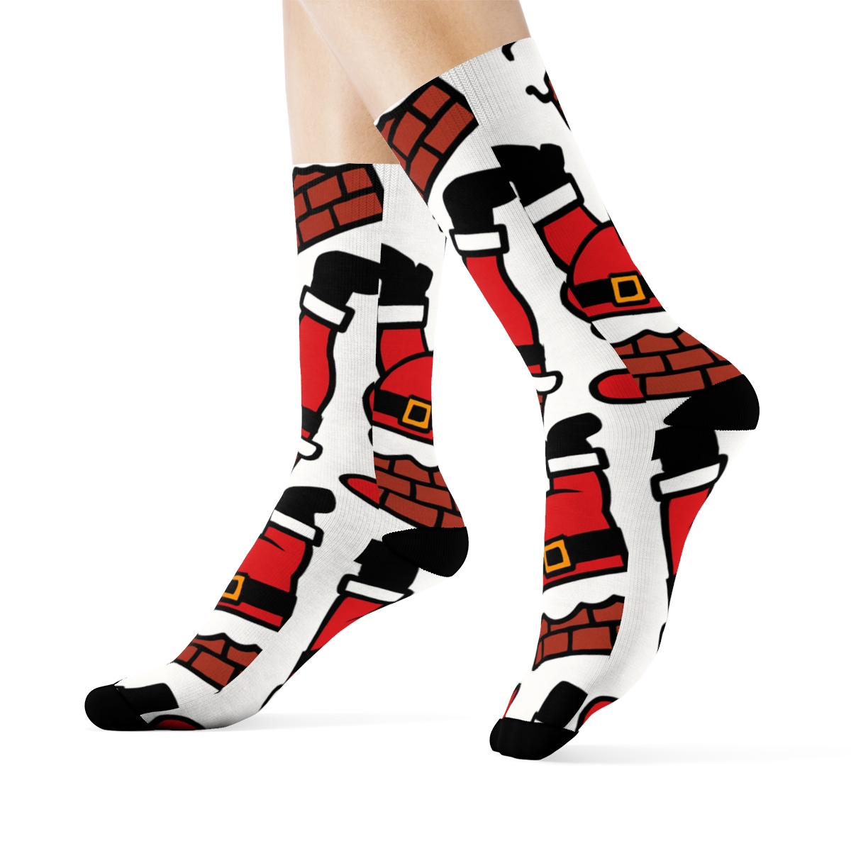 Chimney-Stuck Santa Pop Art Grid custom crew socks