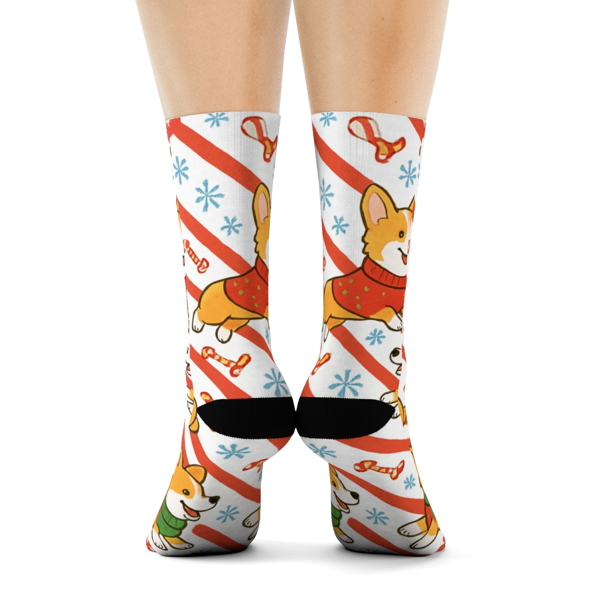 Candy Cane Corgi Wrap Pattern designer printed crew socks