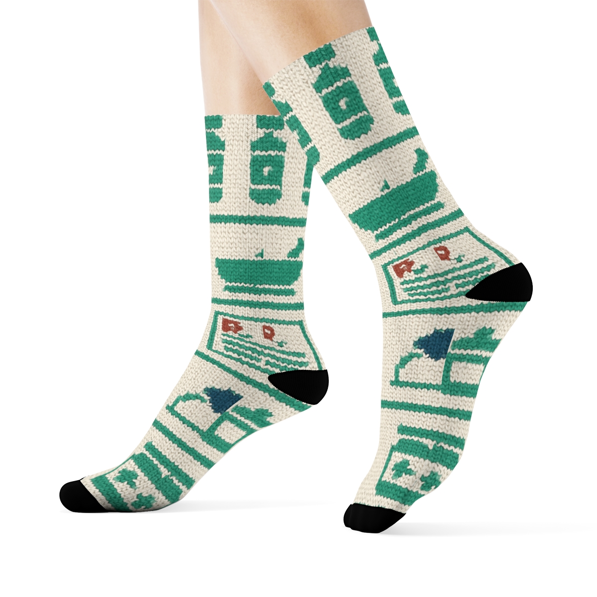 Knitted Shelf Bands With Pharmacist Motifs designer printed crew socks