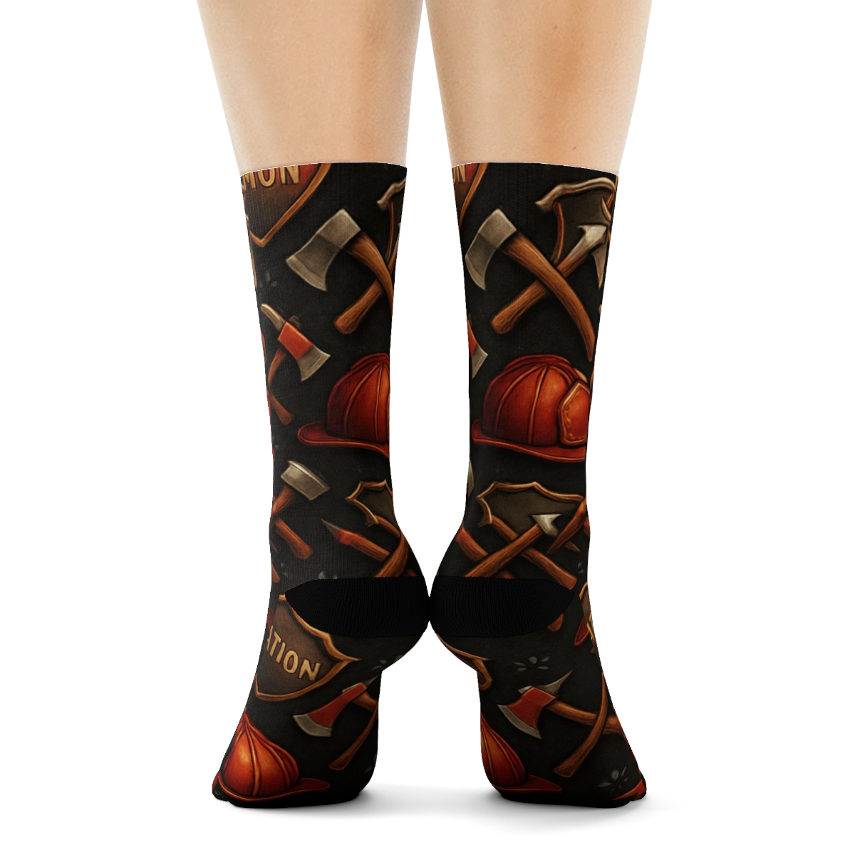 Fire Fighter Helmet Crest Lattice On Charcoal Field personalized crew socks