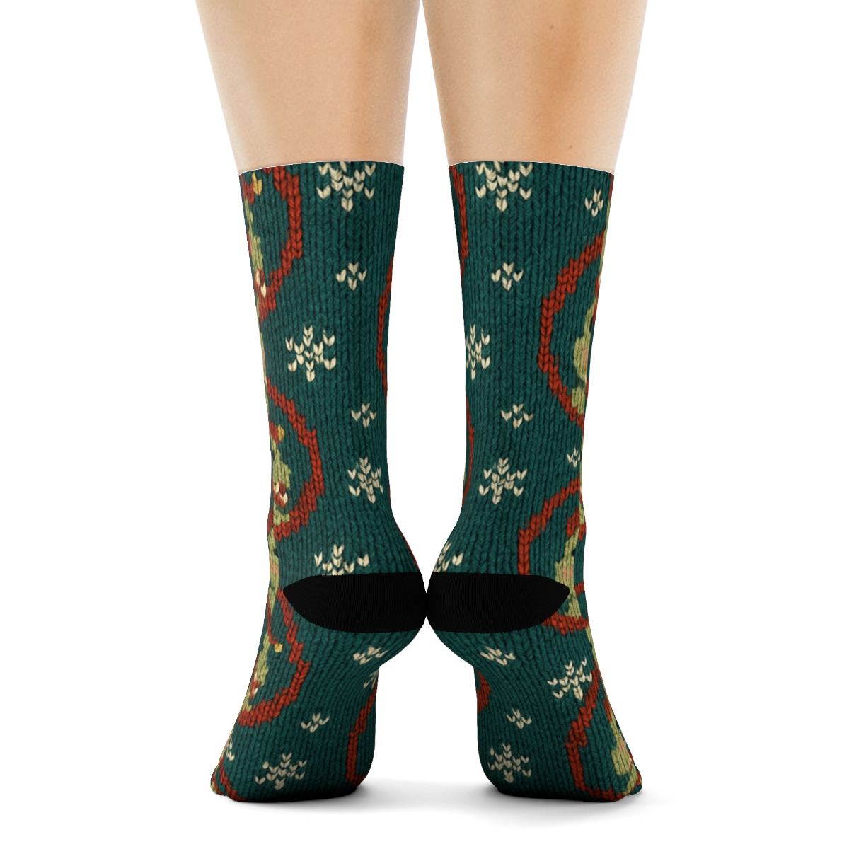 Frog Caroler Polka Dot Rounds On Teal Background unique graphic crew socks