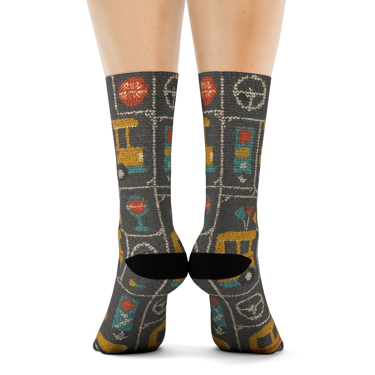 Bus Driver Parade Patchwork On Asphalt Gray designer printed crew socks