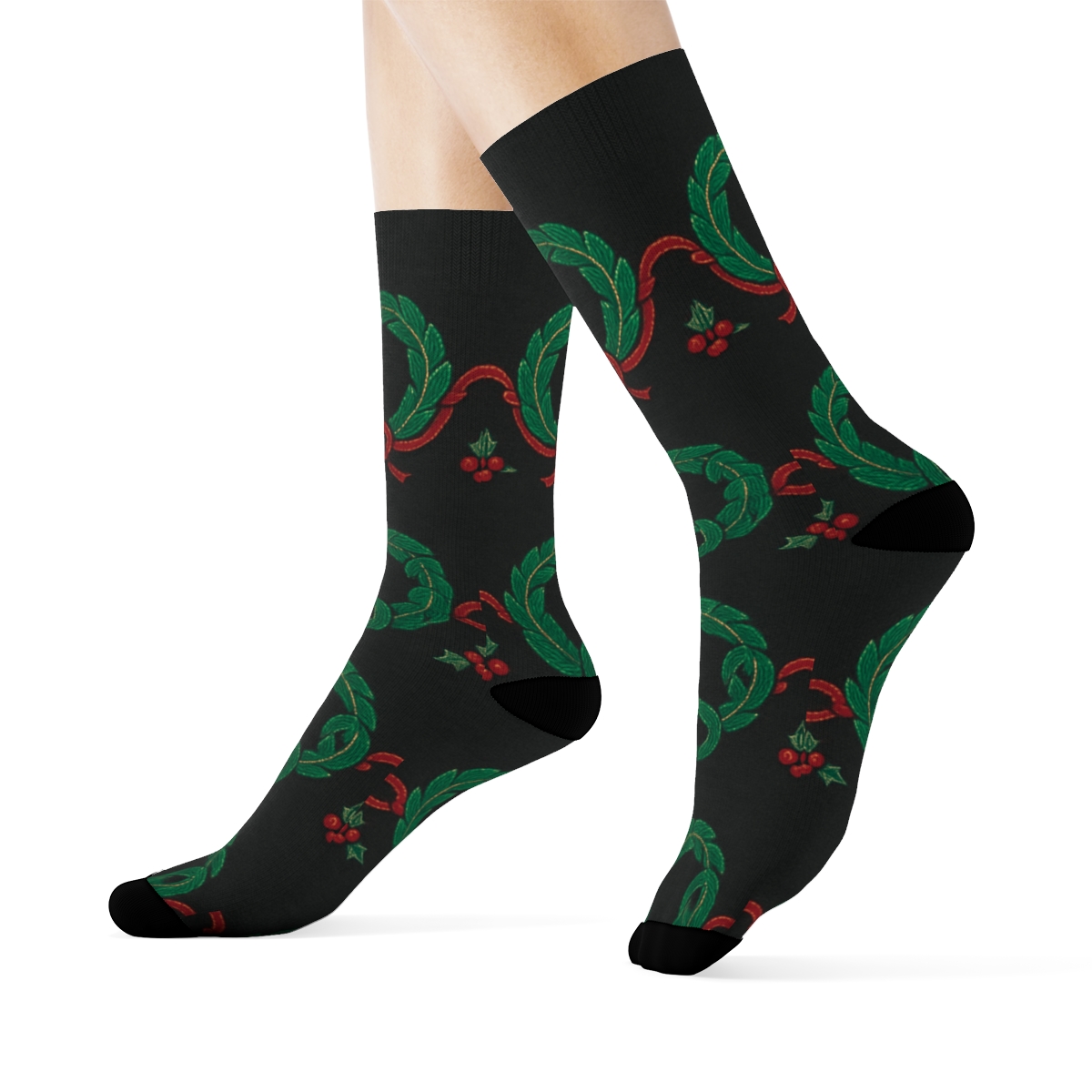Emerald Wreath Border unique graphic crew socks