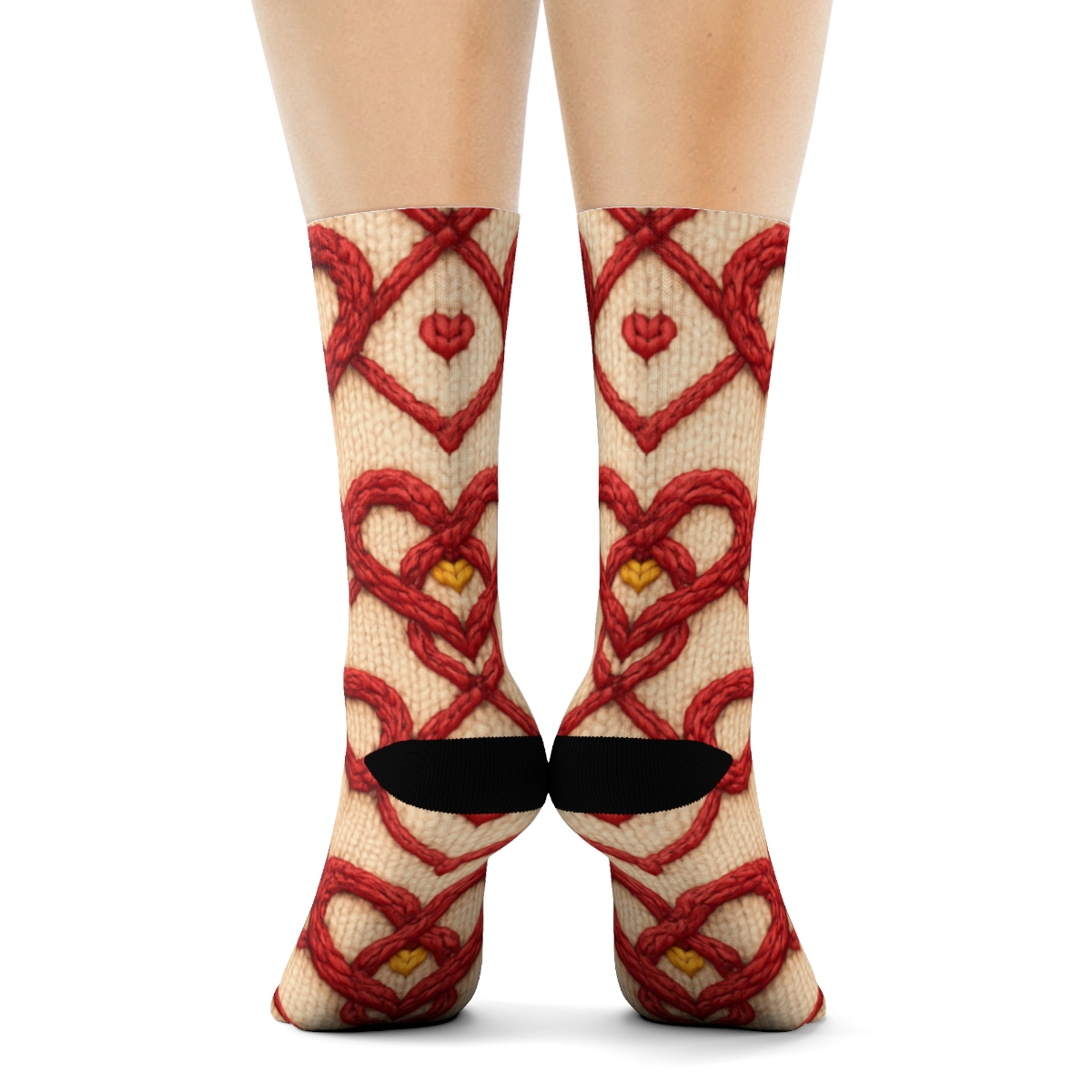 Knitted Illusion Valentine’s Infinity Heart Lattice soft everyday crew socks