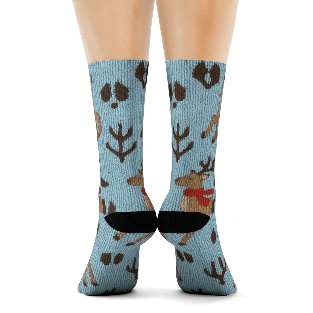 Knitted Illusion Tracks And Reindeer Grid In Cozy Winter custom crew socks