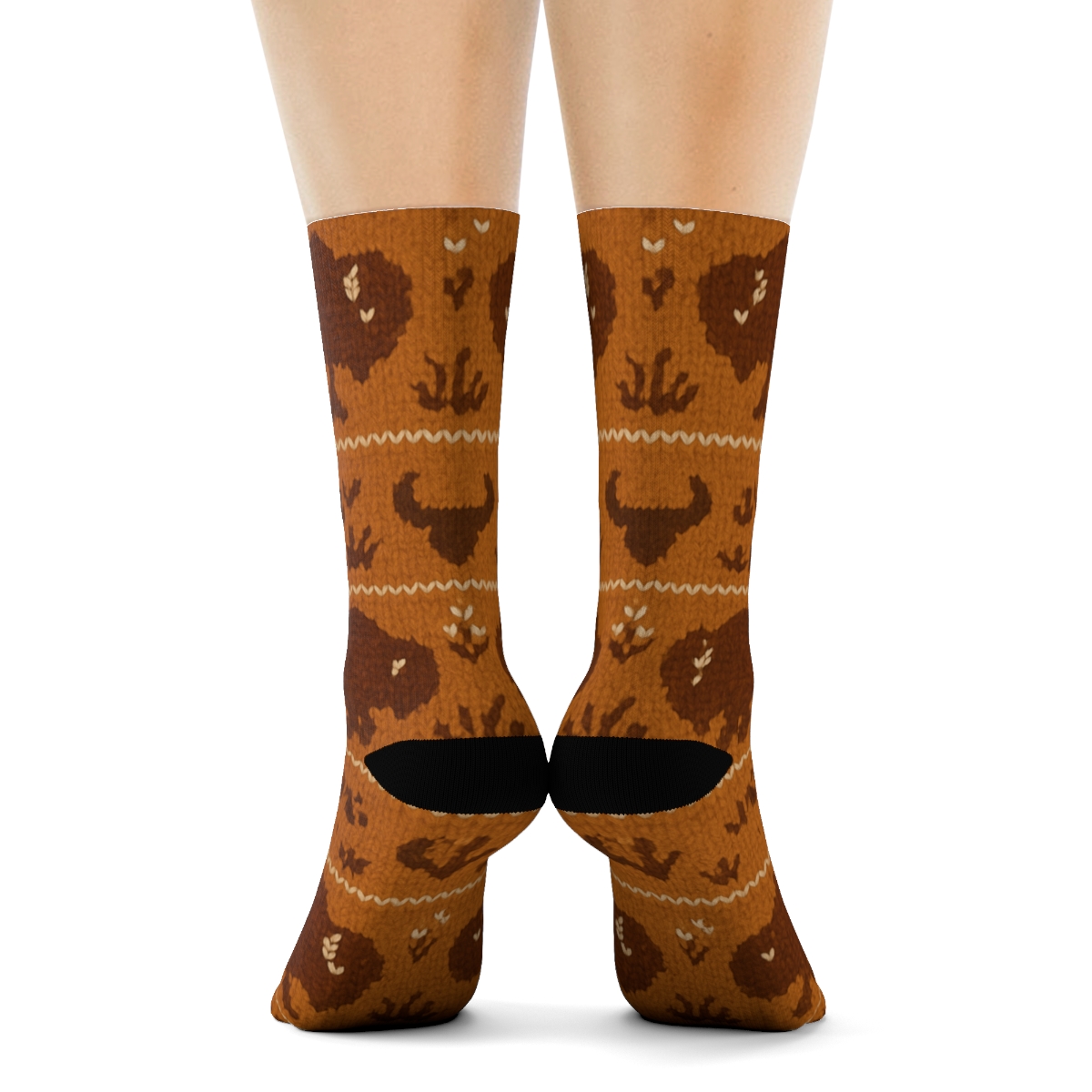 Knitted Prairie Rhythm Bison custom crew socks