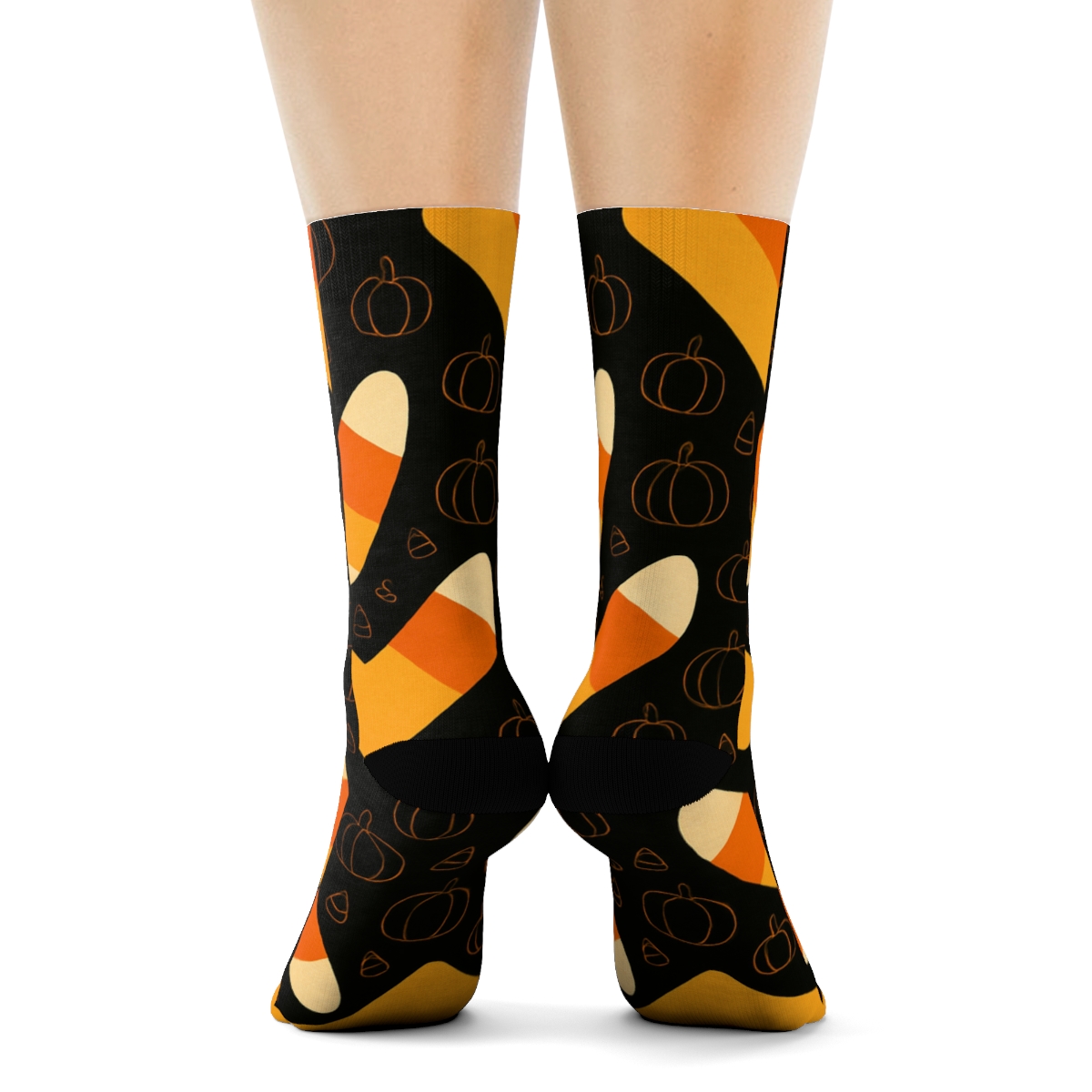 Candy Corn Zigzag Cascade On Black Background trendy patterned crew socks