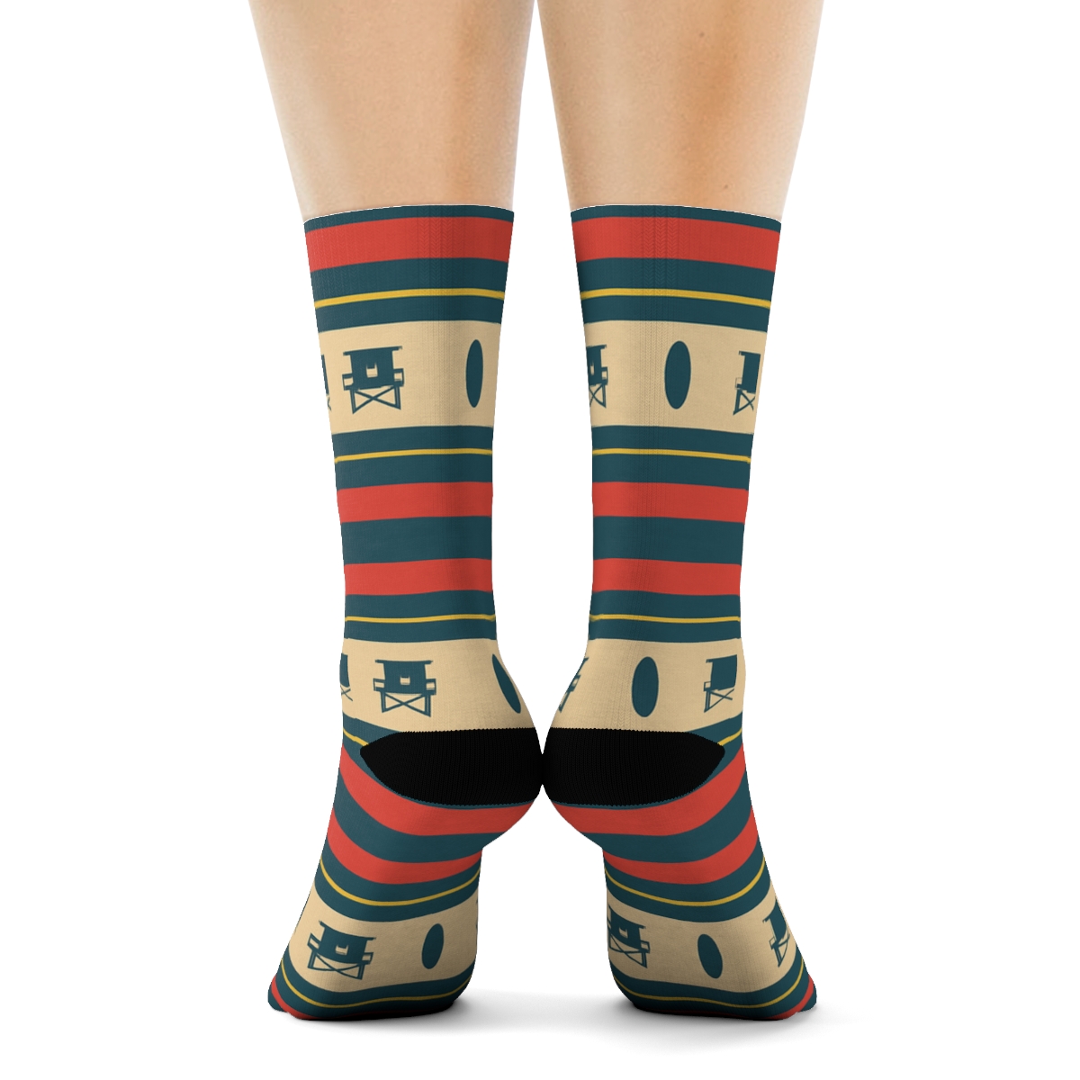 Towel Stripe Geometry With Lifeguard Icons premium sports crew socks