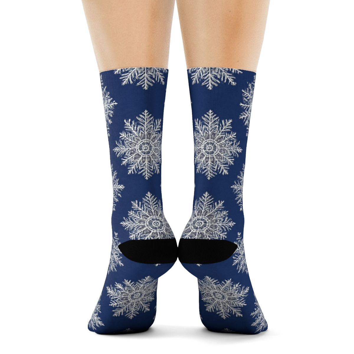 Snowflake Radial Medallion On Indigo unique graphic crew socks