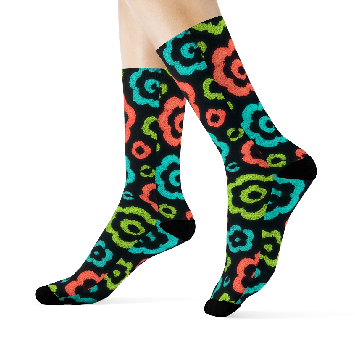 Neon Night Leopard Orbit custom crew socks