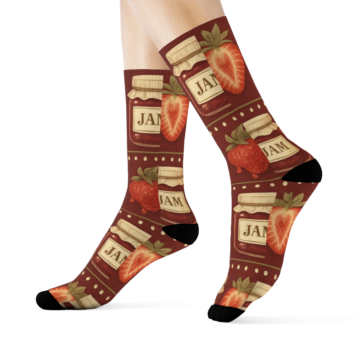 Vintage Jam Jar Band Repeat On Burgundy designer printed crew socks