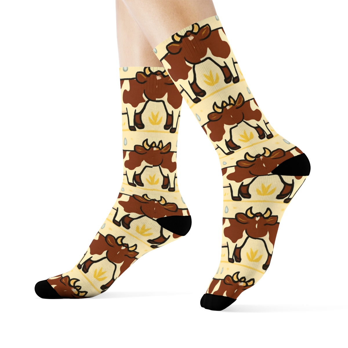 Pasture Landscape Wrapping Pattern With Cow Parade premium sports crew socks