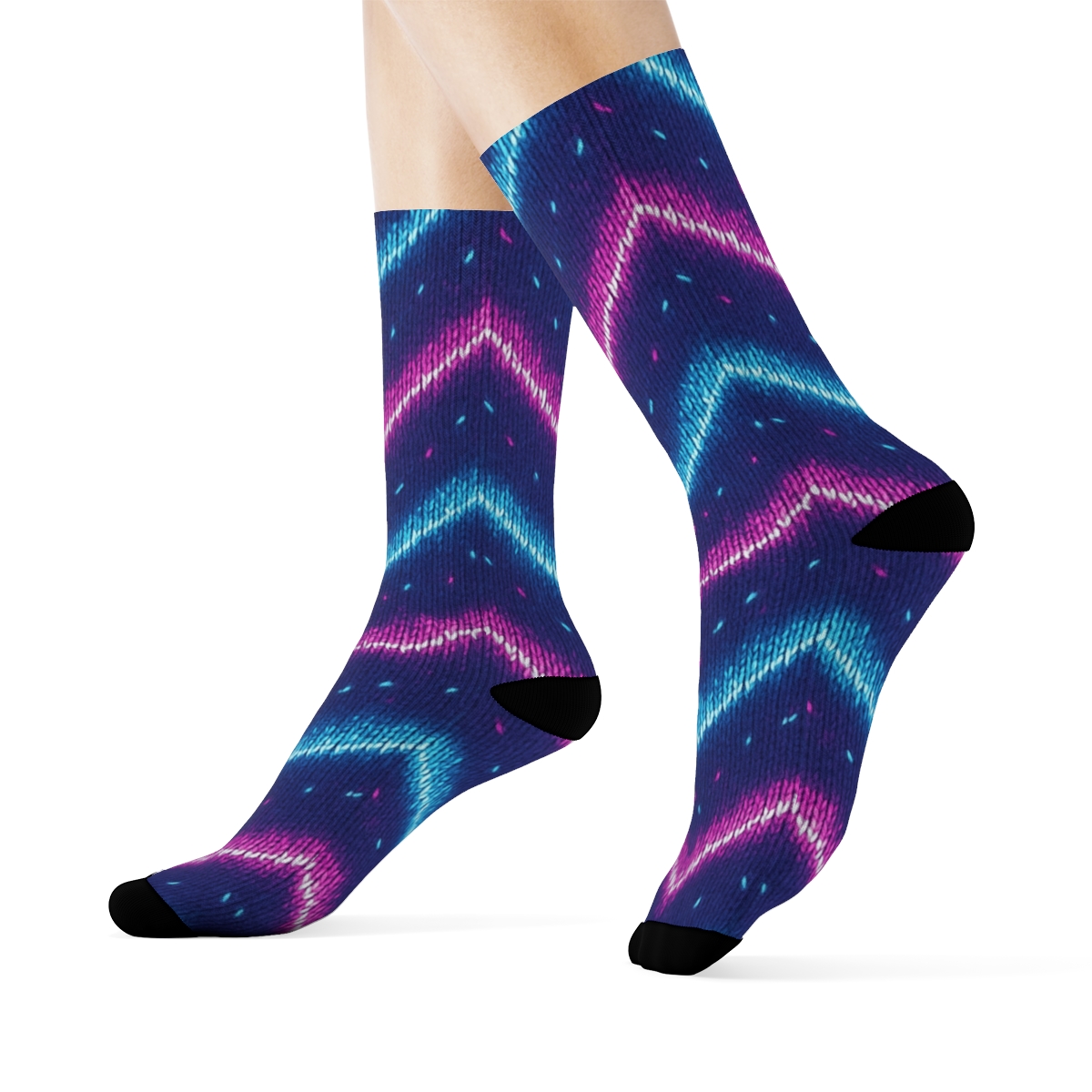 Neon Arc Chevron Bands On Indigo Field stylish athletic crew socks