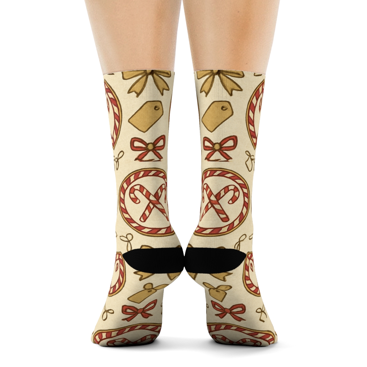 Peppermint Medallions With Candy Canes In Radial Grid personalized crew socks