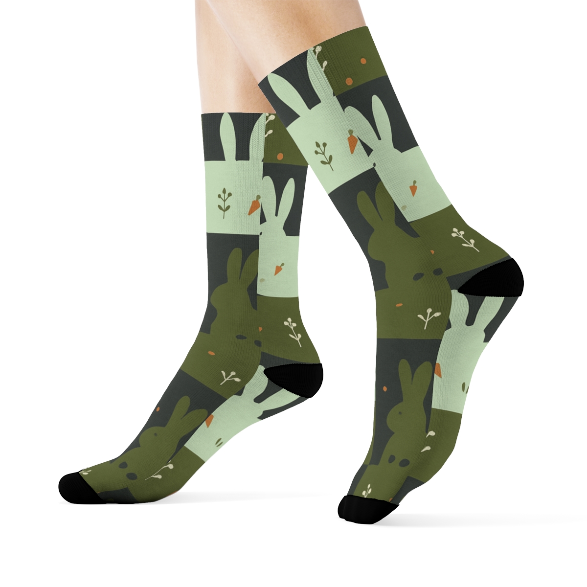 Meadow Tiles With Rabbit Silhouettes personalized crew socks