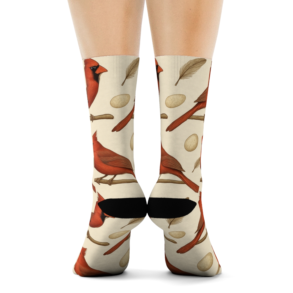 Cardinal Branch Band Repeat On Ivory Background unique graphic crew socks