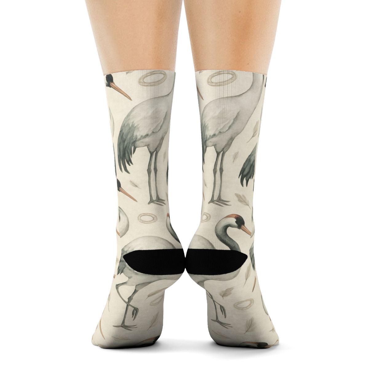 Crane Neck S Curves Tessellation On Pale Beige Background unique graphic crew socks