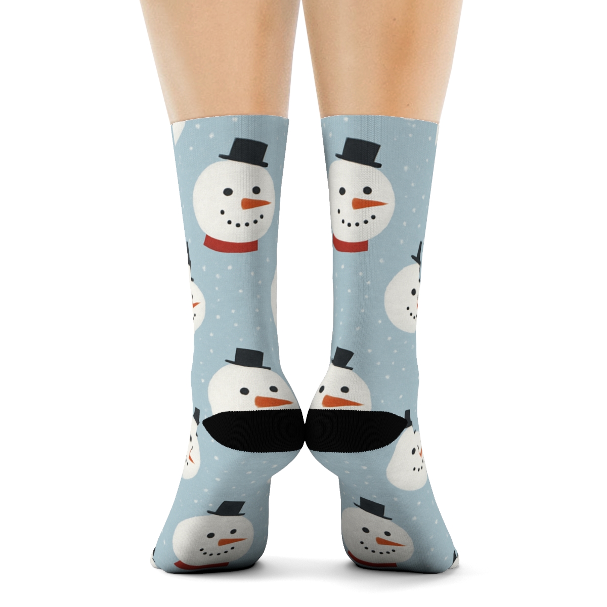 Xmas Snowman Dot Grid On Icy Blue unique graphic crew socks